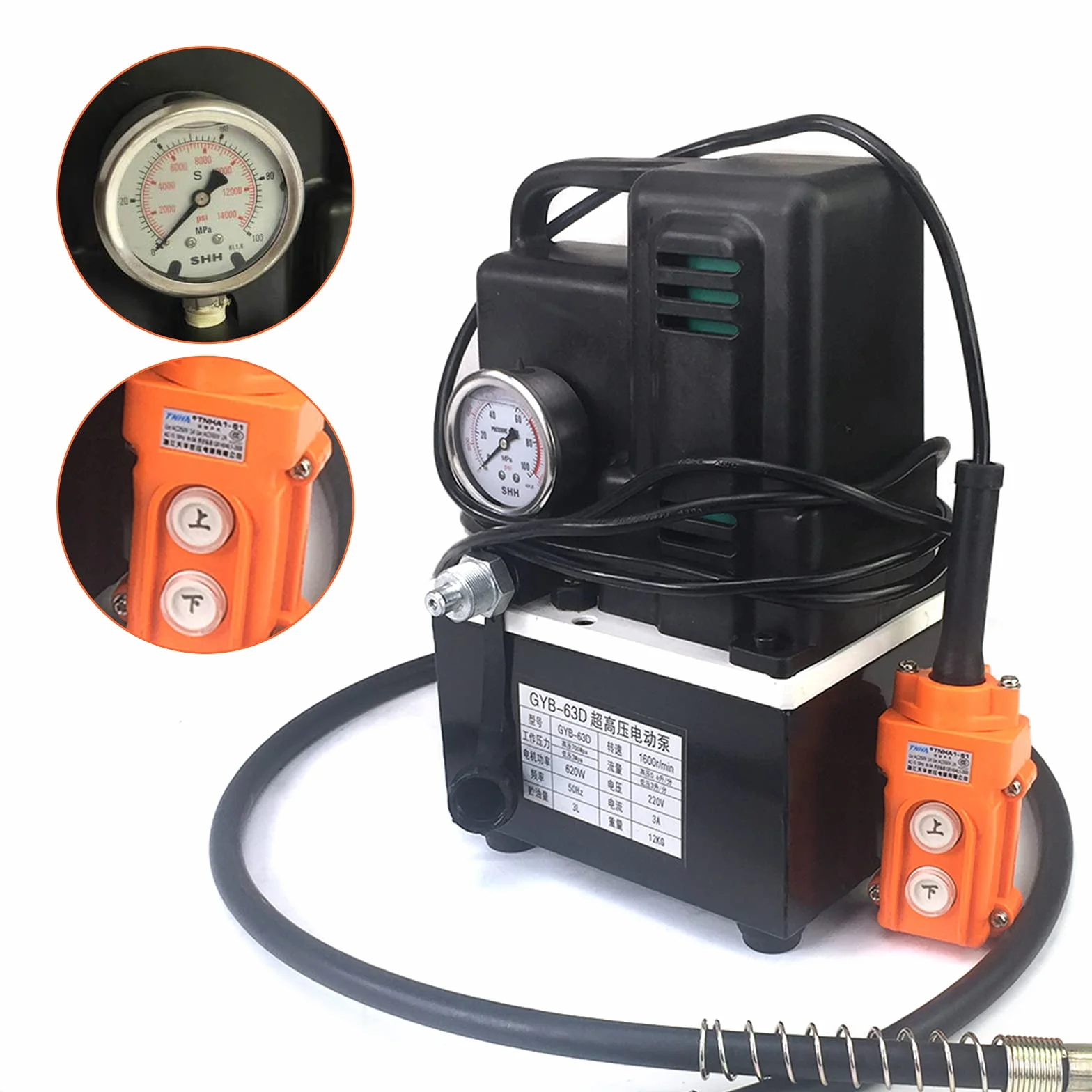 Pompa elettrica ad alta pressione dell'olio idraulico 1200W 700Bar Pompa idraulica elettrica Singolo Circolo dell'olio Alta e Bassa Prestazione di pressione Dotato di telecomando cablato