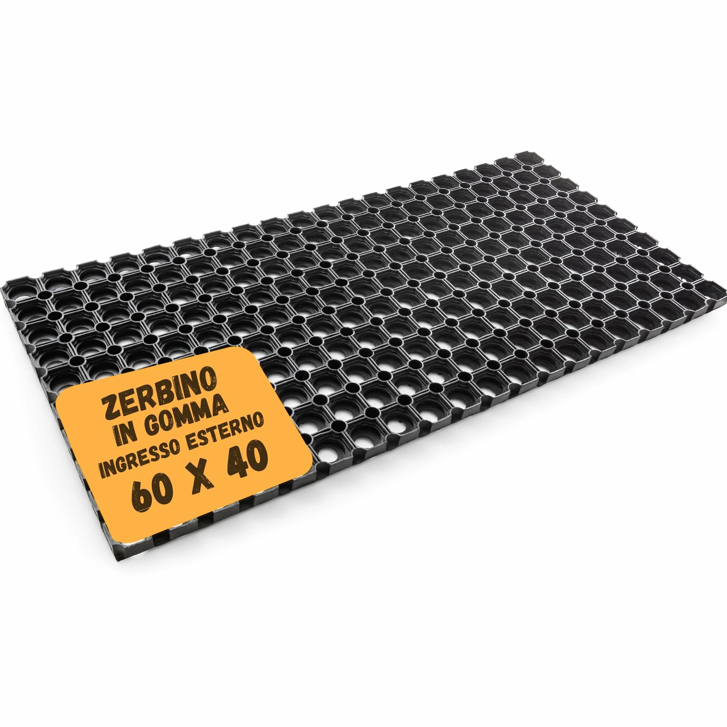 Zerbino Ingresso Esterno 100% Gomma - Zerbino Ingresso Esterno Gomma 60x40 cm Spessore 2,2 cm - Zerbino da Esterno Antipioggia - Tappeto Pulisci Scarpe da Esterno Nero
