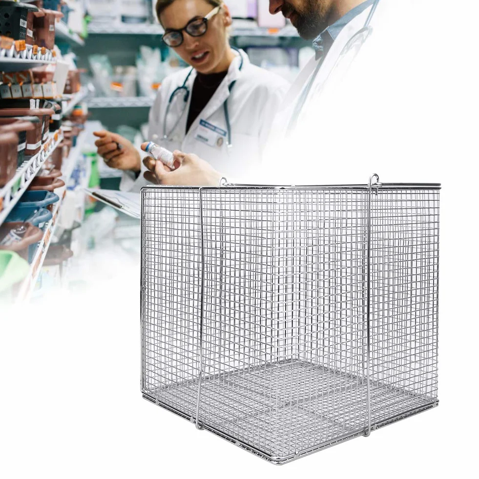 Atyhao Cestello per la Pulizia Universale, per cestello in Acciaio Inossidabile per Strumenti di Pulizia con per Laboratorio(Quadrato 200x200x200mm)