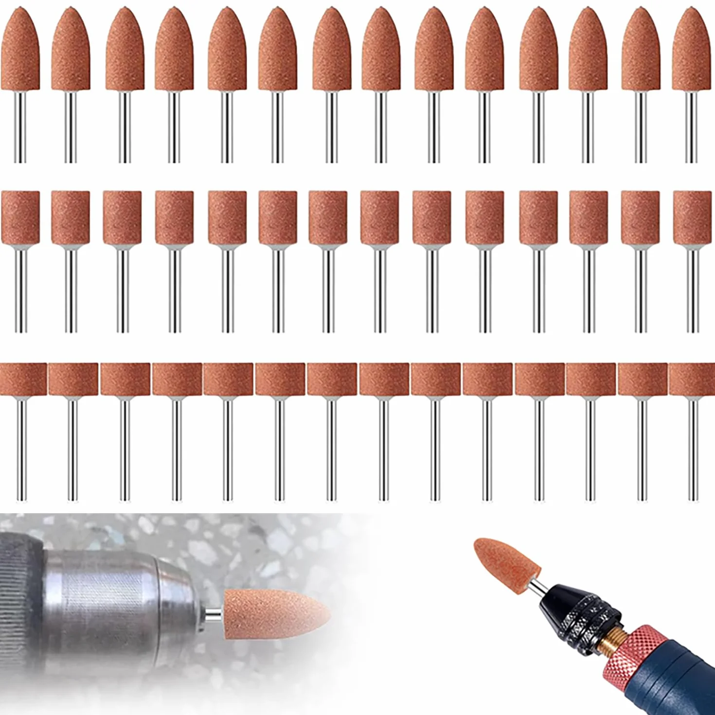 42Pcs Set di Accessori per Mole in Ossido di Alluminio per Utensili Rotanti, Mandrino Abrasivo con Gambo da 3 mm per Smerigliare e Affilare il Metallo,Testa di Levigatura e Lucidatura