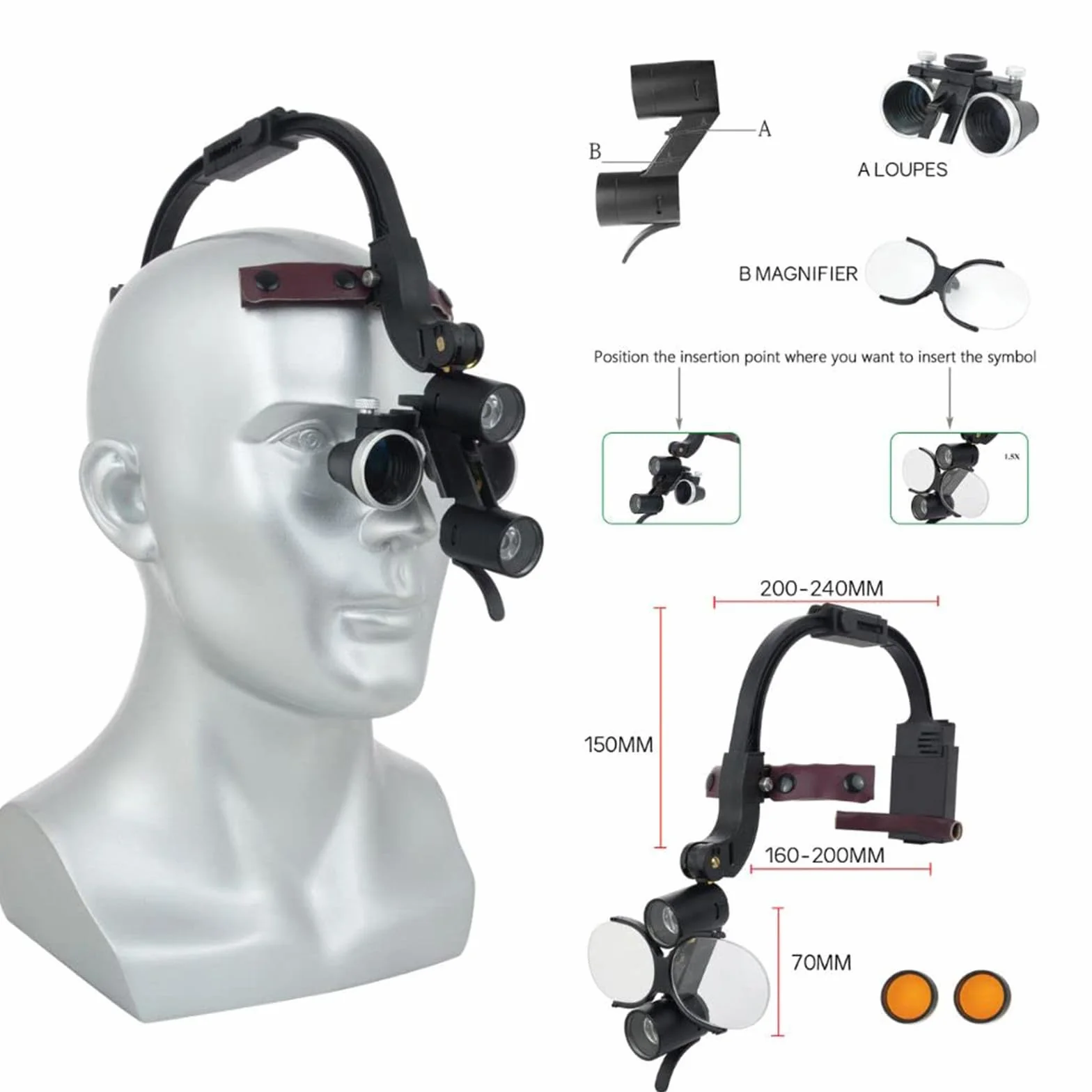 GeRRiT Lampada Frontale odontoiatrica da 5 W, Lampada Frontale a LED per ingrandimento 3,5X Occhialini binoculari Lampada Frontale chirurgica per Dentista Attrezzatura da Laboratorio,3.5X