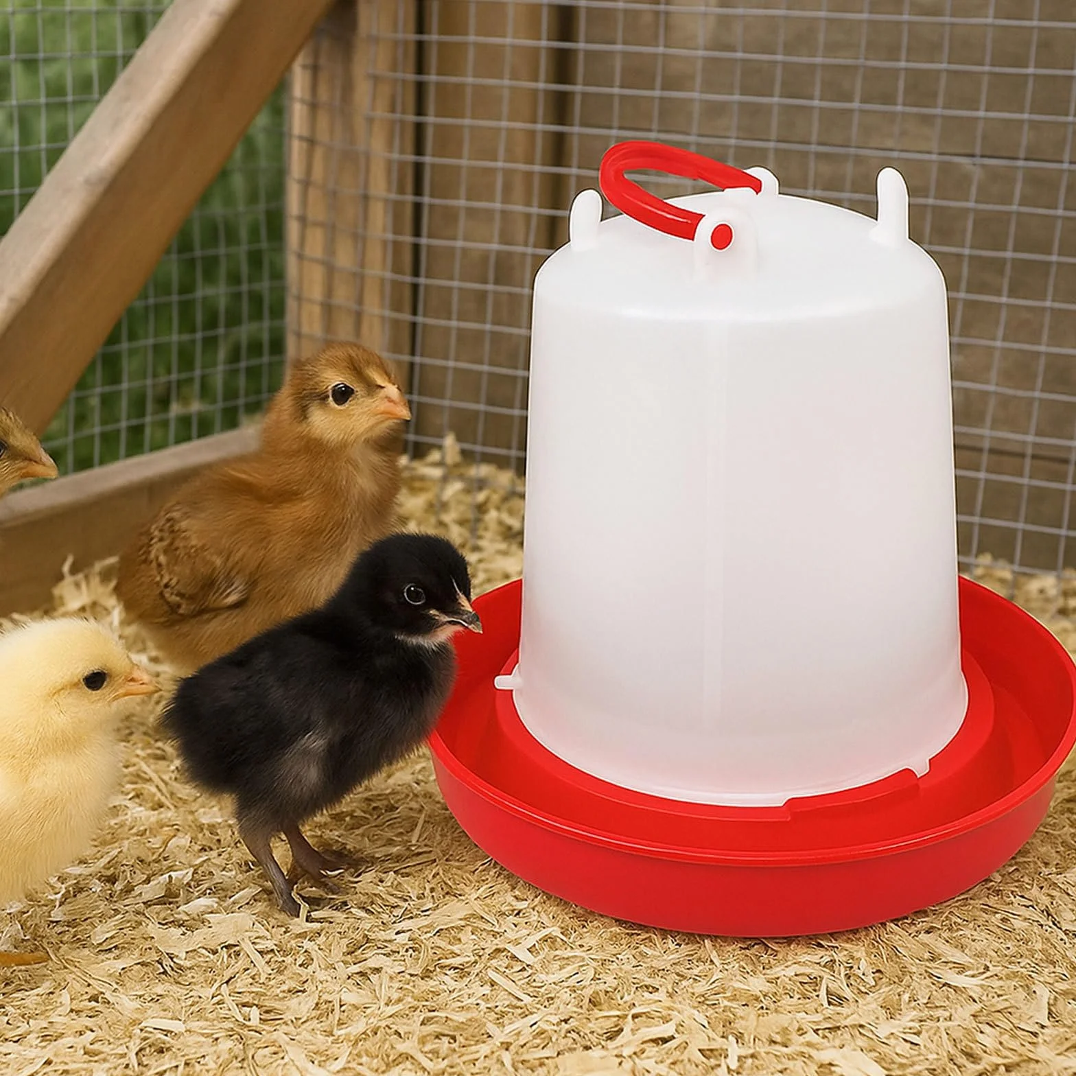 Set di 2 abbeveratoi per pulcini da 1,5 l con manico, per pulcini, anatre, tacchini e piccoli uccelli da fattoria, dispenser d'acqua in plastica per Coop