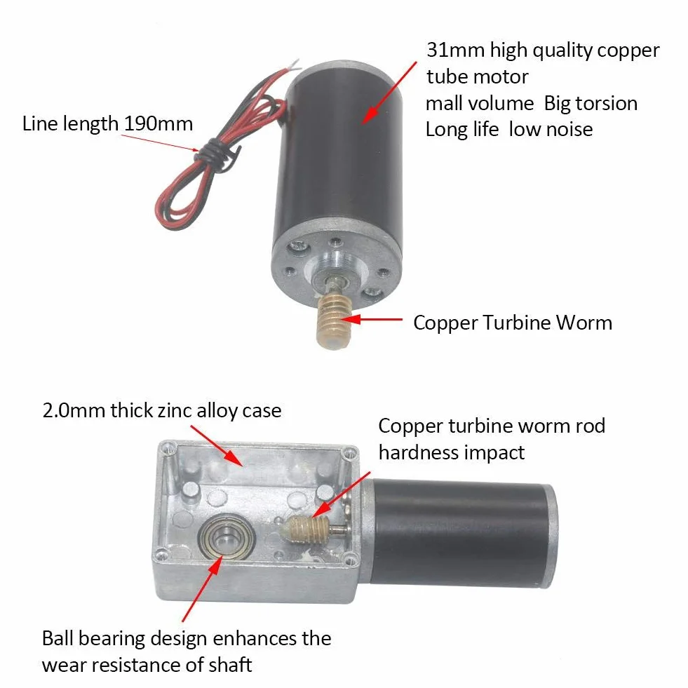 Motoriduttore a vite senza fine 12V 10RPM 8mm