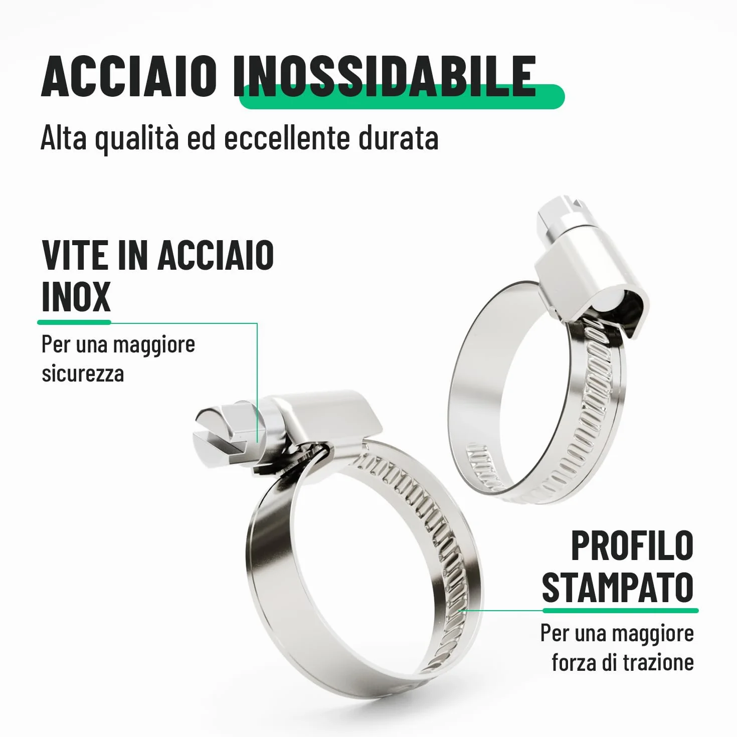 Fascette Stringitubo Acciaio Inox 16-25 mm a Vite Regolabile Larghezza 9 mm 10 Pezzi