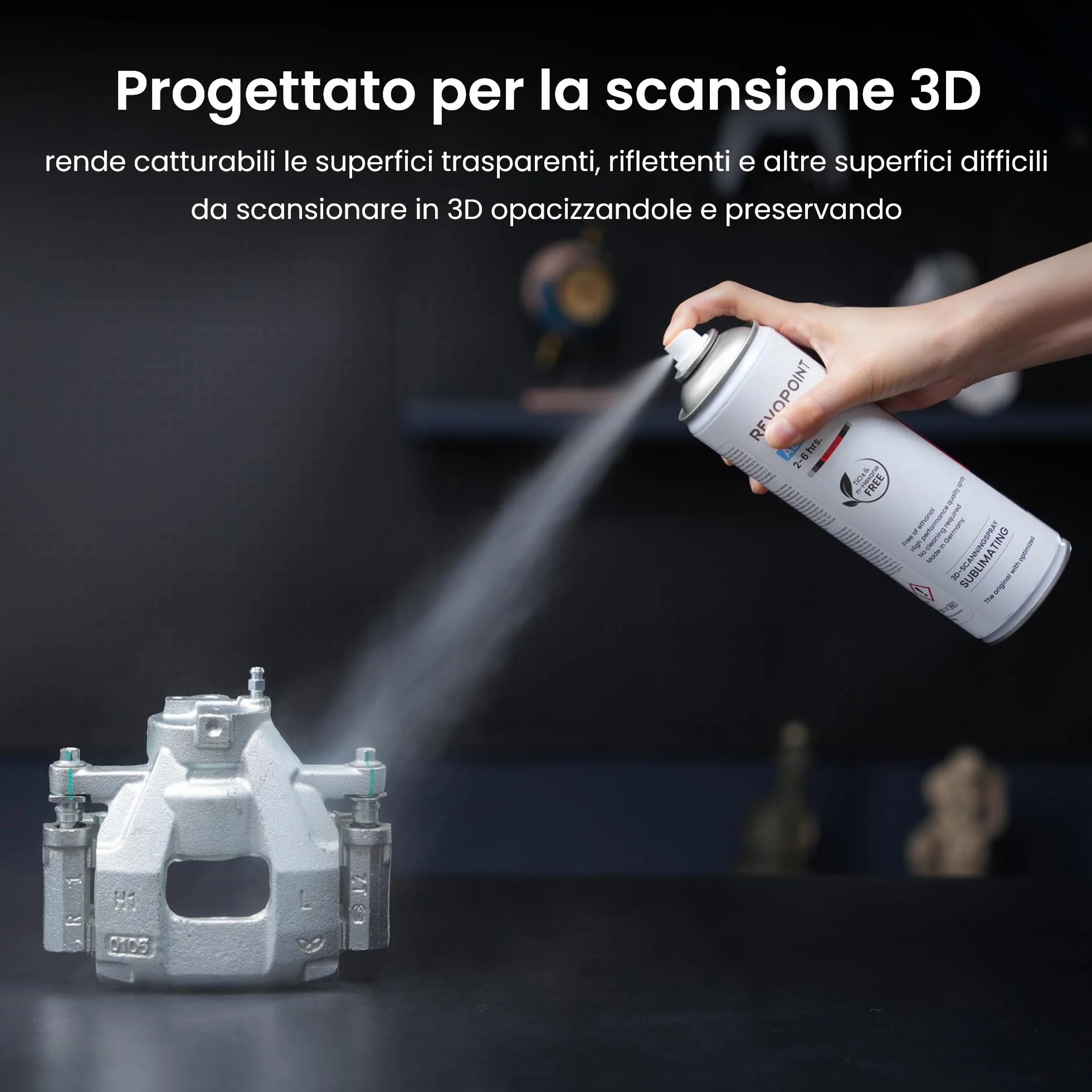 Revopoint Spray di Scansione 3D per Scanner 3D, per Superfici Riflettenti, Trasparenti, Nere o Altamente Strutturate, Senza Bisogno di Pulizia, Sublimazione, 500 ml, AB-6
