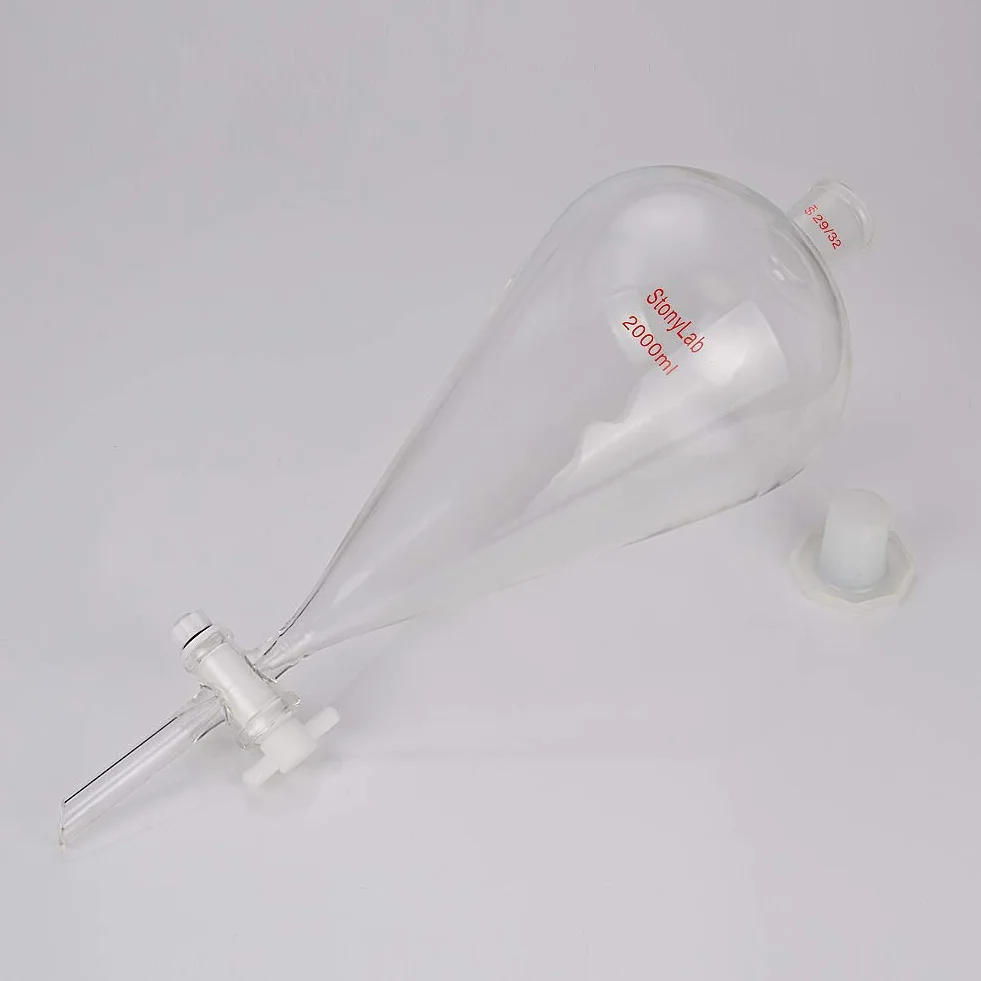 stonylab Imbuto Separatore Conico in Vetro Borosilicato Pesante con Giunti 29/32 e Rubinetto di Chiusura in PTFE Conical Separatory Funnel, 2000 ml