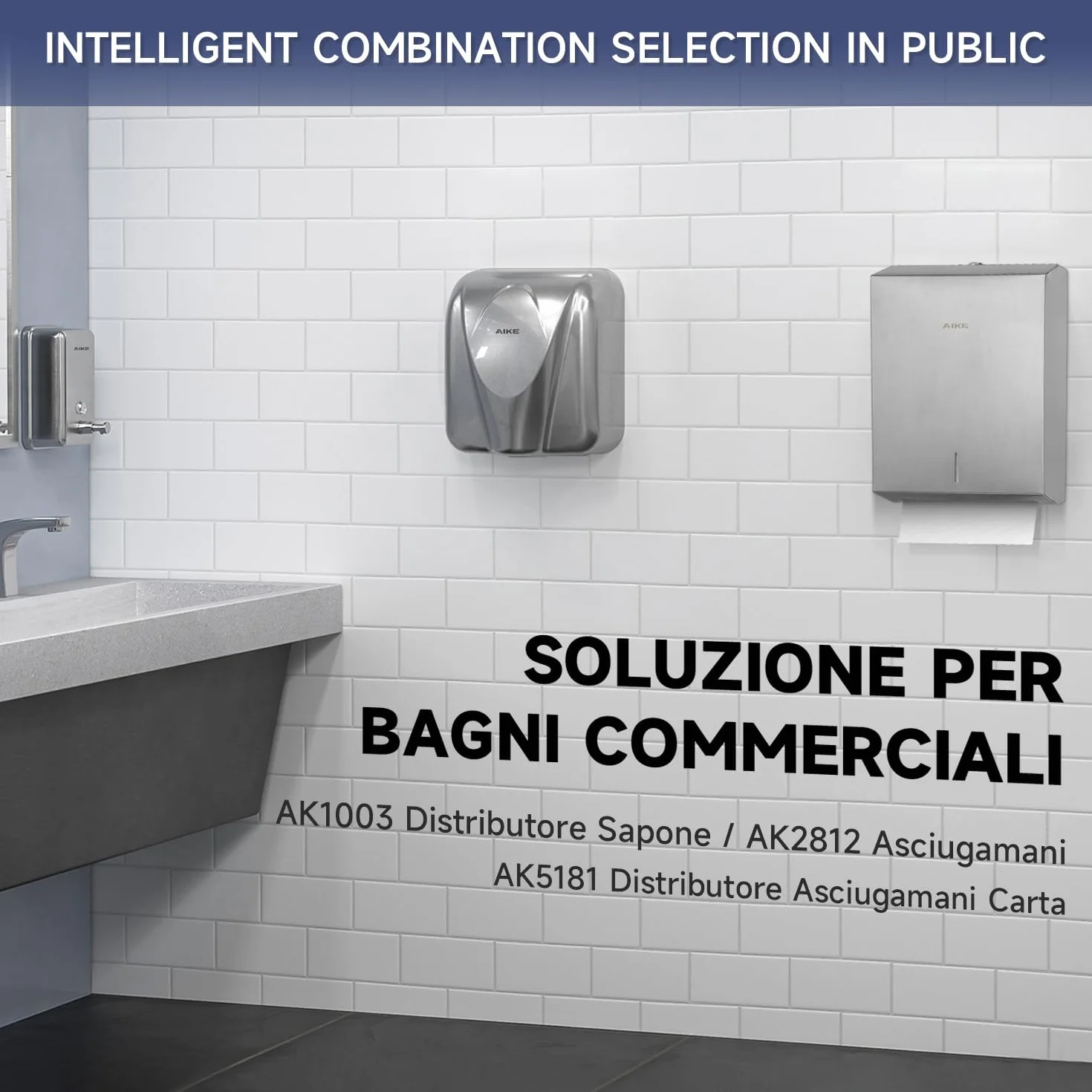 AIKE 400 Fogli Distributore di Asciugamani di Carta Commerciale in Acciaio Inox a Muro con Blocco AK5181