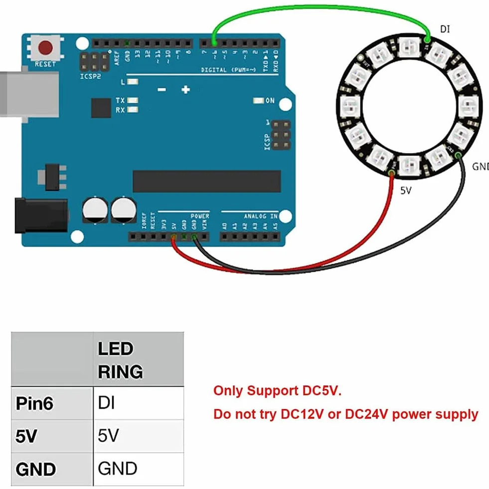 Lot de 16 anelli LED RGB 16 x WS2812 5050 a colori con driver integrati a 16 bit per Arduino Raspberry Pi ESP8266 Nodemcu DC5V
