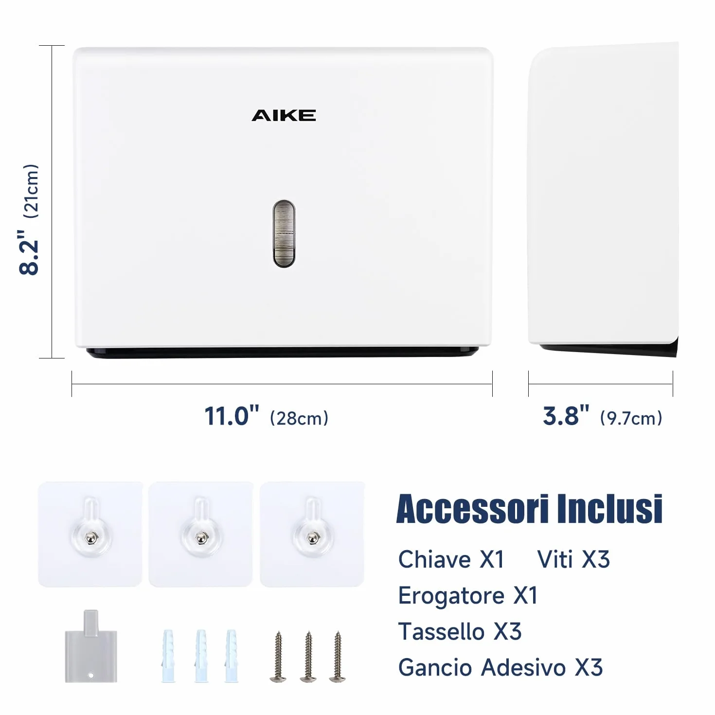 AIKE Dispenser Carta Asciugamani Commerciale 200 Fogli Z-Fold Multifold 25.4x7.8 cm Bianco