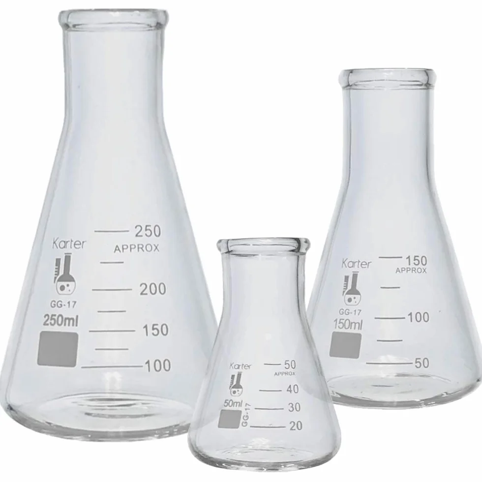 Karter Scientific - Set di flaconi Erlenmeyer in vetro, 3 misure, 50, 150 e 250 ml, 3 misure