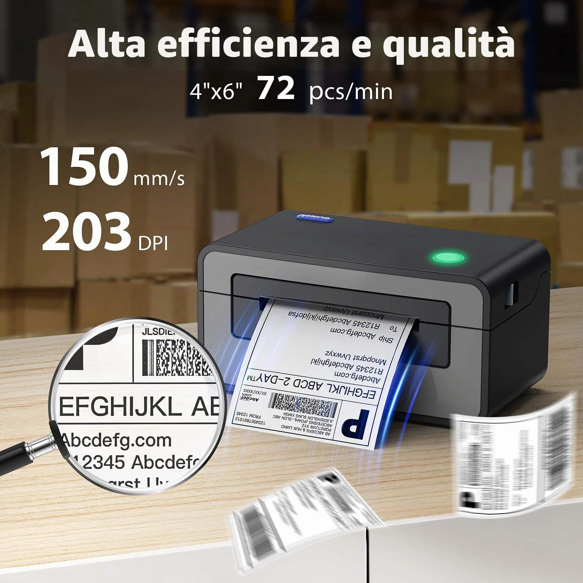 POLONO Stampante Etichette Spedizione, Stampante Termica Etichette 4x6, Etichettatrice Termica Diretta Commerciale, Compatibile con USPS, FedEx, Shopify, Ebay, Amazon, Supporta Molteplici Sistemi