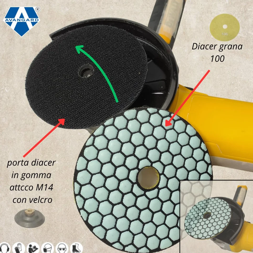 AVANGARD Disco diamantato articolo 671002 grana 100 con attacco in velcro per smussatura o finitura superfici in gres porcellanato,marmo o granito.