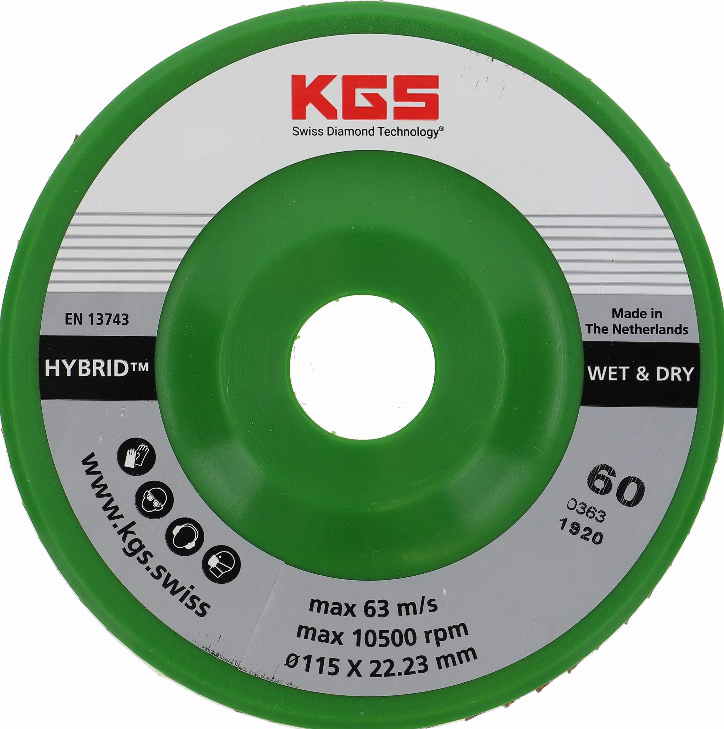 Disco abrasivo ibrido KGS Diamond, diametro 115 x 22,23 mm, Serie Oro (grana 60)