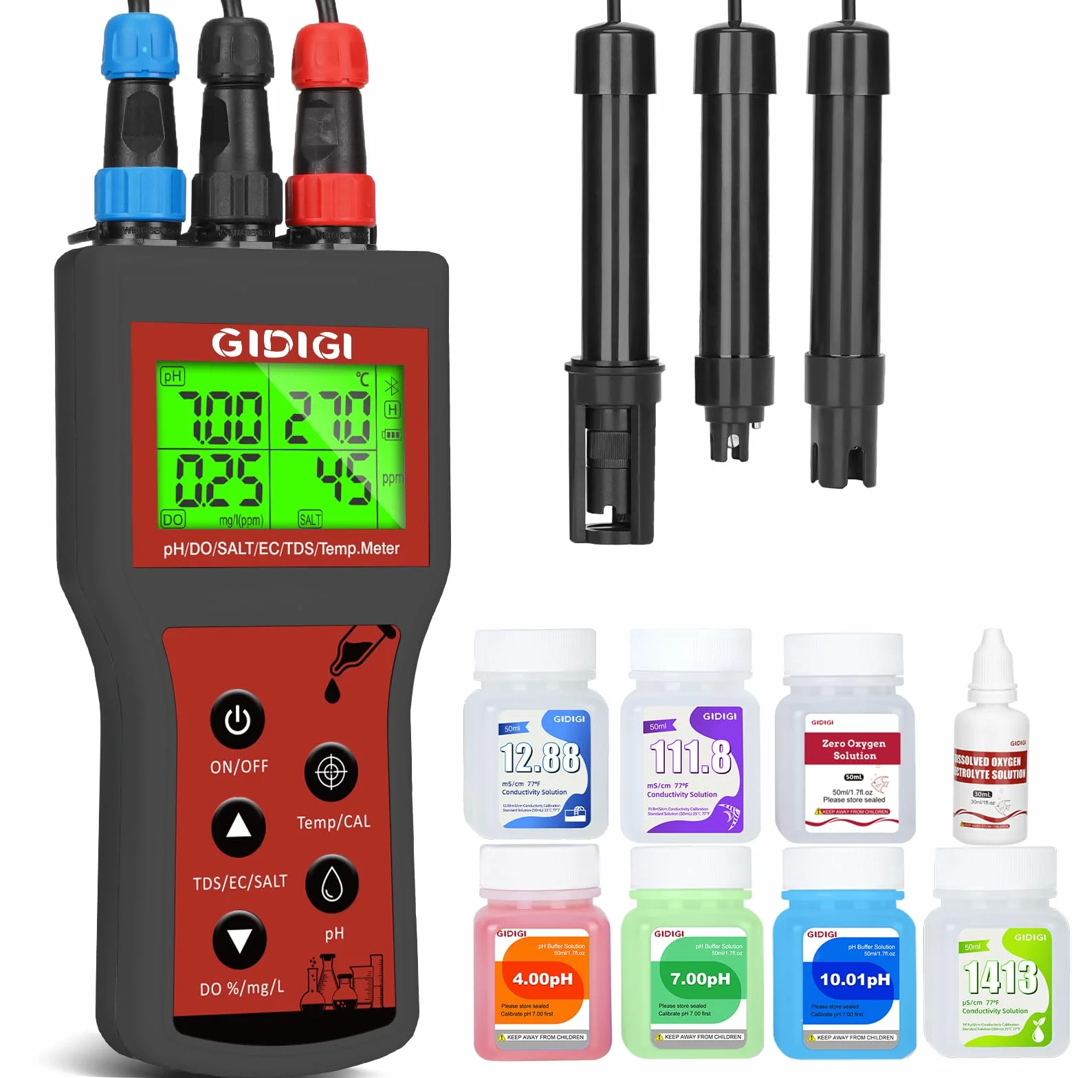 Misuratore di Ossigeno Disciolto 6 in 1 Smart DO pH Salinità TDS EC Temp. | con Compensazione Sale per Acquari Dell'acqua Tester di Ossigeno per Laghetti Kit di Test del pH per Acquari
