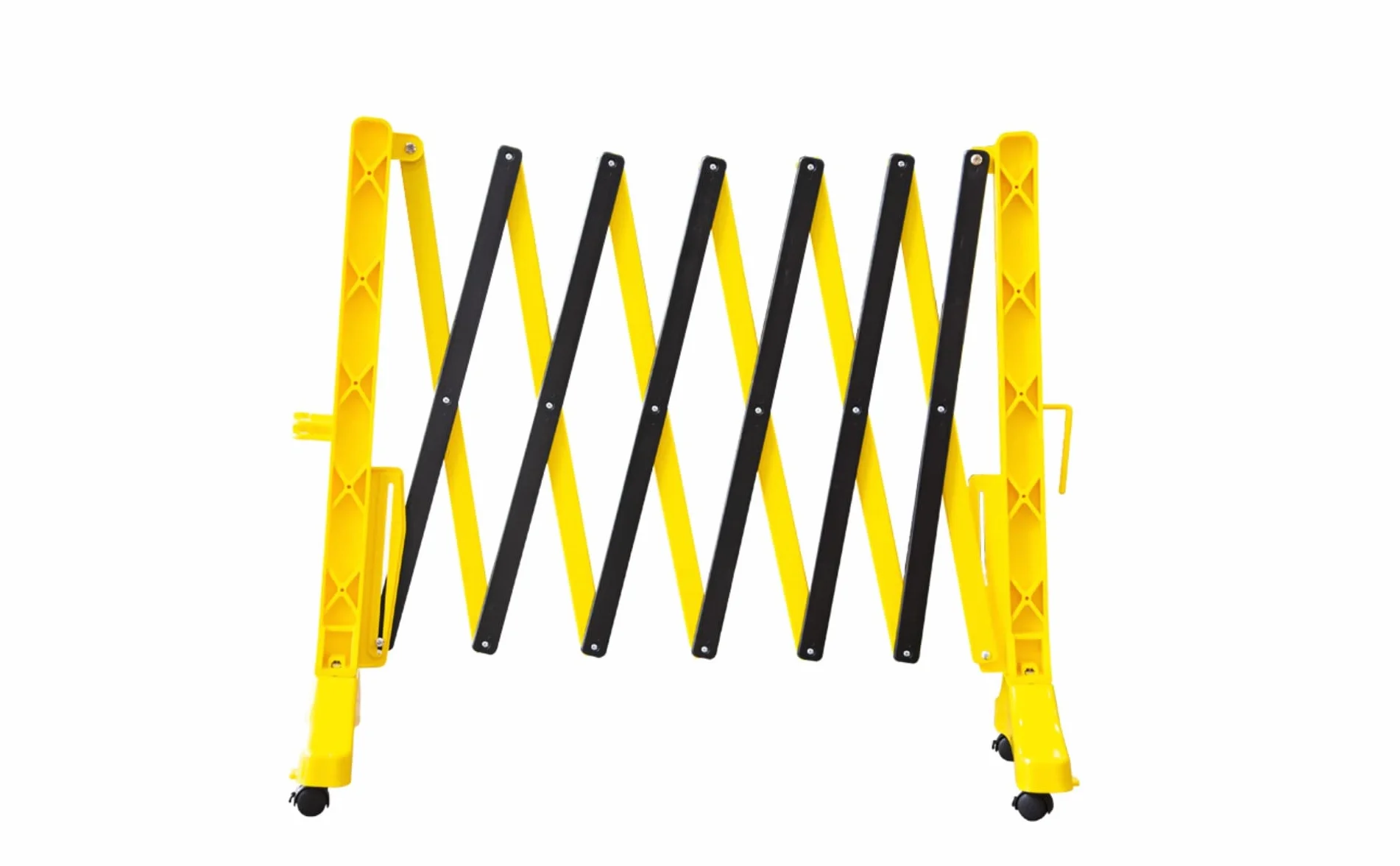 Barriera di sicurezza pieghevole gialla - 350 cm | Barricata espandibile in plastica per la sicurezza dei pedoni | Recinzione mobile portatile con 4 ruote