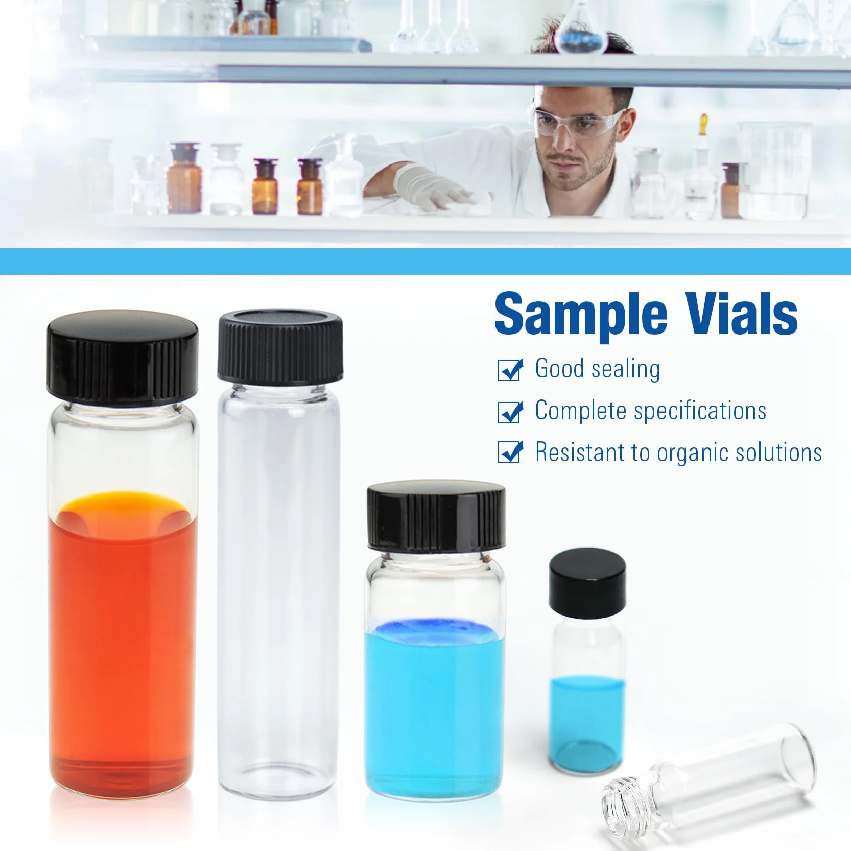 144 Pezzi Flaconi Campioni Vetro Trasparente 8ml con Tappo a Vite PTFE Naturale/Fodera in Silicone Bianco 17x60mm