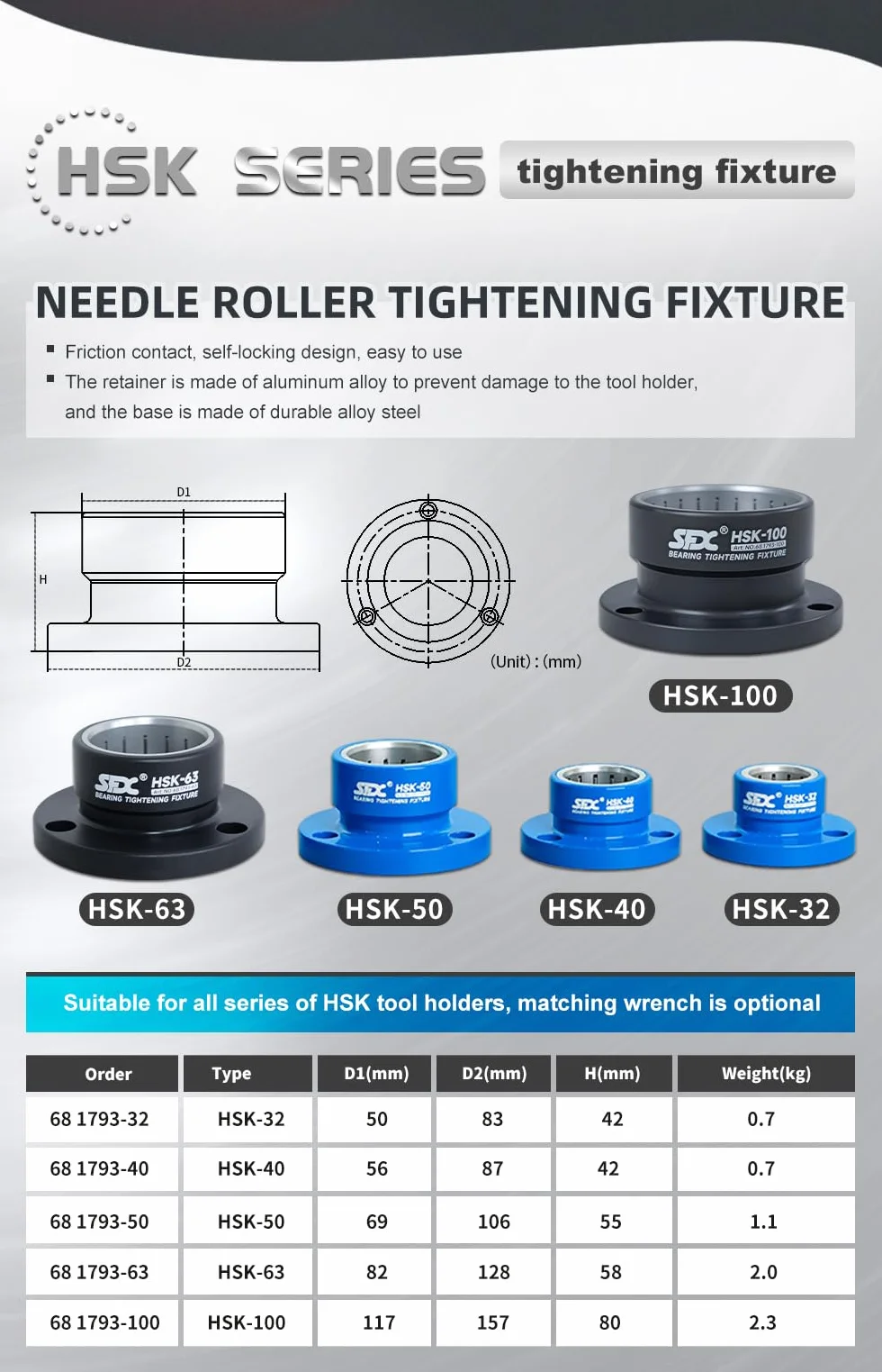 HSK63 Dispositivo di serraggio per HSK63A/B/C/D/E/F Tool Holder HSK63 Cuscinetto Roller Fixture