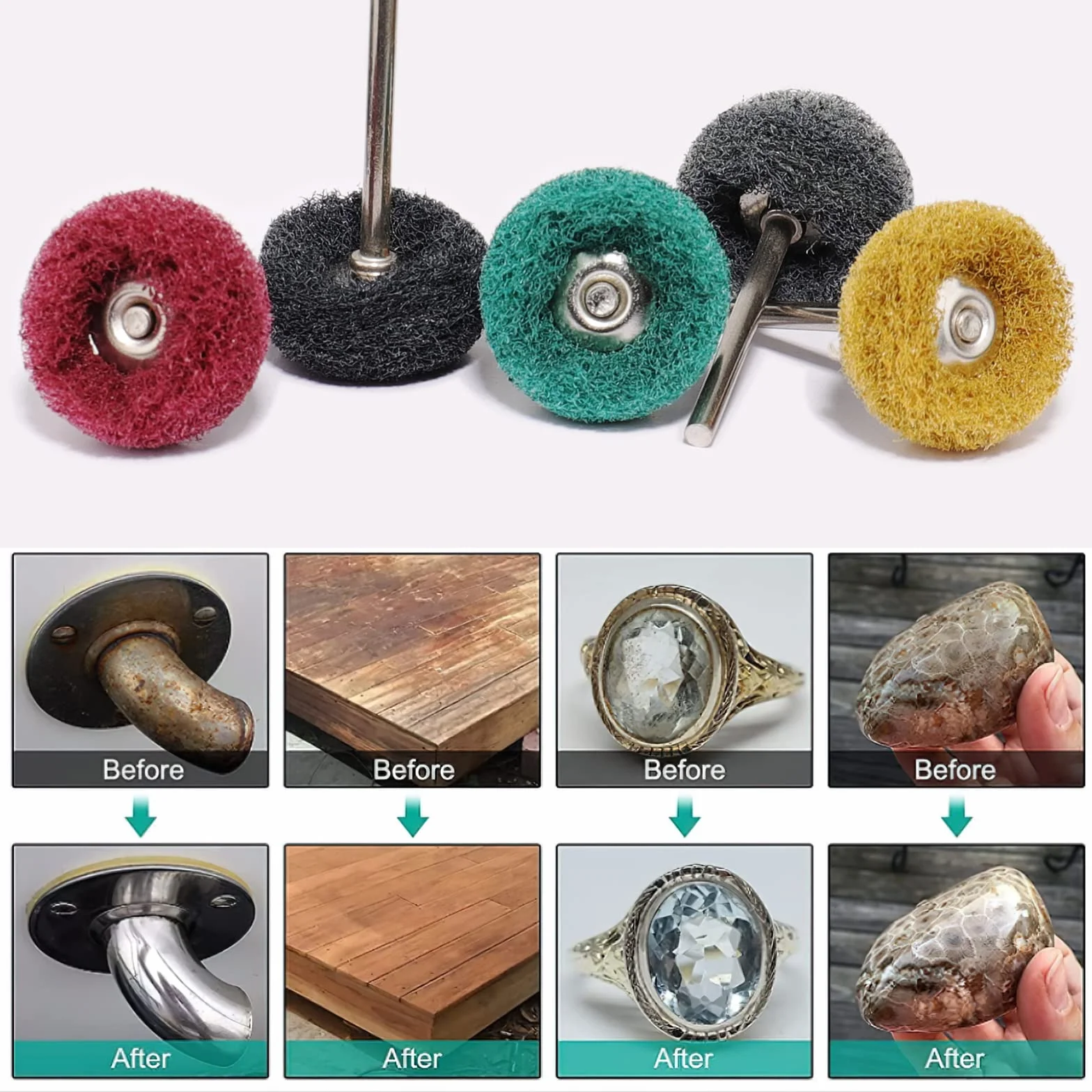 40 Pezzi Ruote di Lucidatura Abrasivo, 3 mm Ruote di Lucidatura Grana 80 150 240 400 600 per Utensili Rotanti Dremel Accessori 35mm di Diametro
