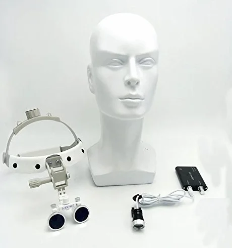Loupes - Lente d'ingrandimento binoculare chirurgica in vetro, 3,5x, con faro a LED, fascia in pelle