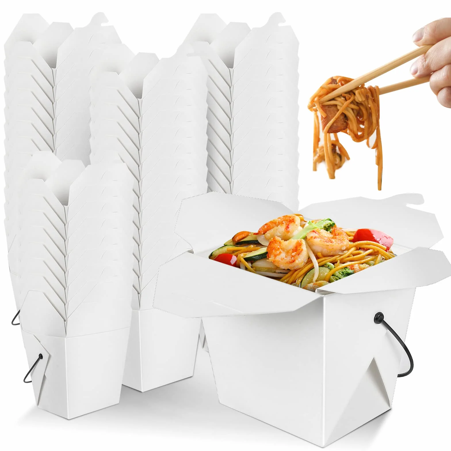 Scatole cinesi da asporto da 907,2 g, confezione da 50 contenitori per alimenti da asporto antigrasso, per pasti caldi, usa e getta e riciclabili, contenitori cinesi da asporto con manico,