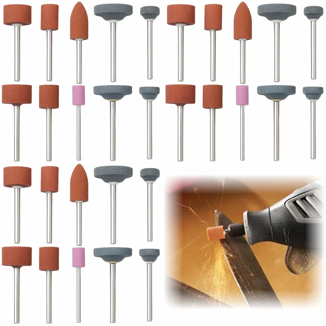 Set di 30 accessori per mole per utensili rotanti, Punte abrasive in corindone, Per avvitatore a batteria, Inserti abrasivi per utensili rotativi Dremel, Per smerigliare e affilare il metallo
