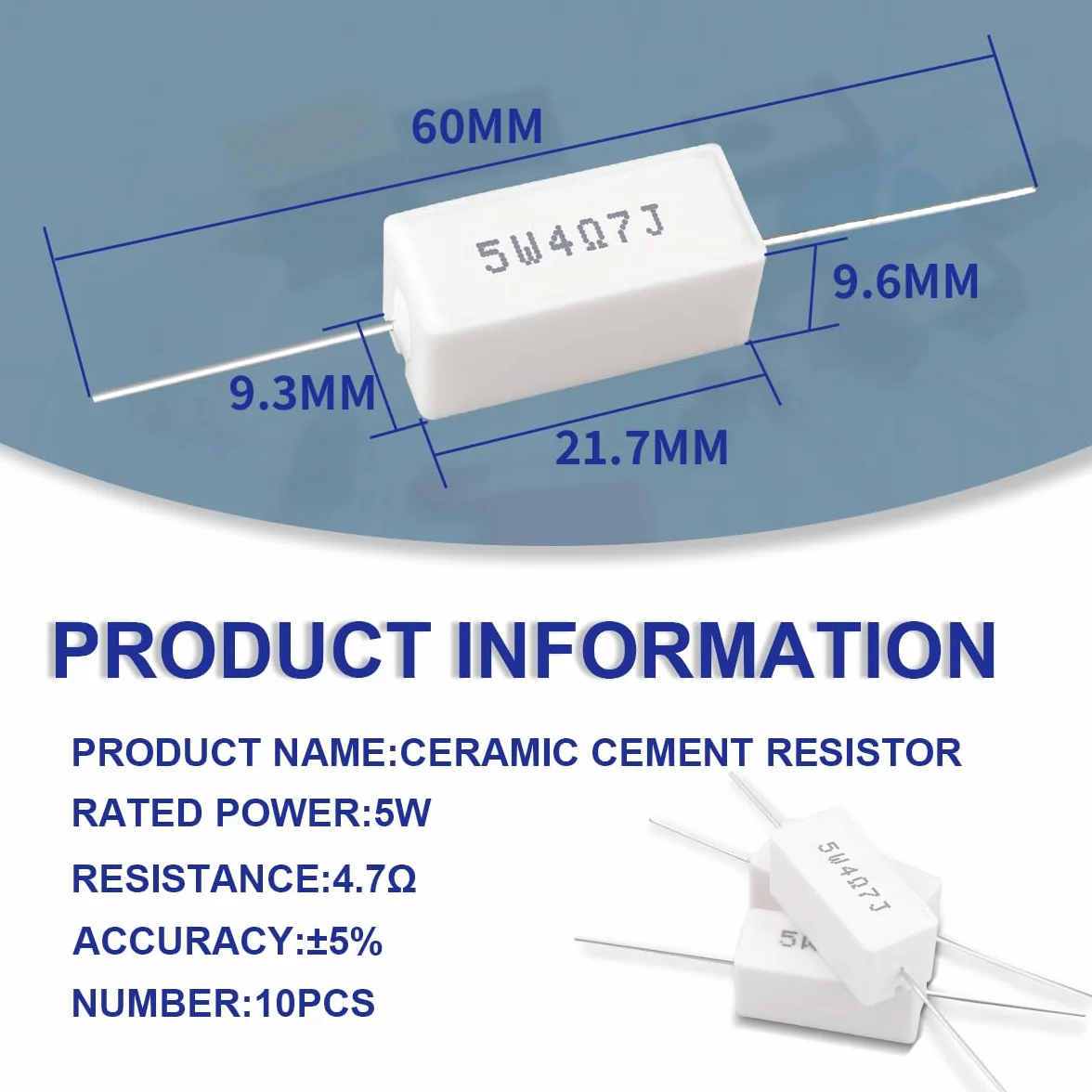 10 Pz 5W 5% Tolleranza 4.7 ohm Resistenza di cemento ceramico per progetti ed esperimenti fai da te