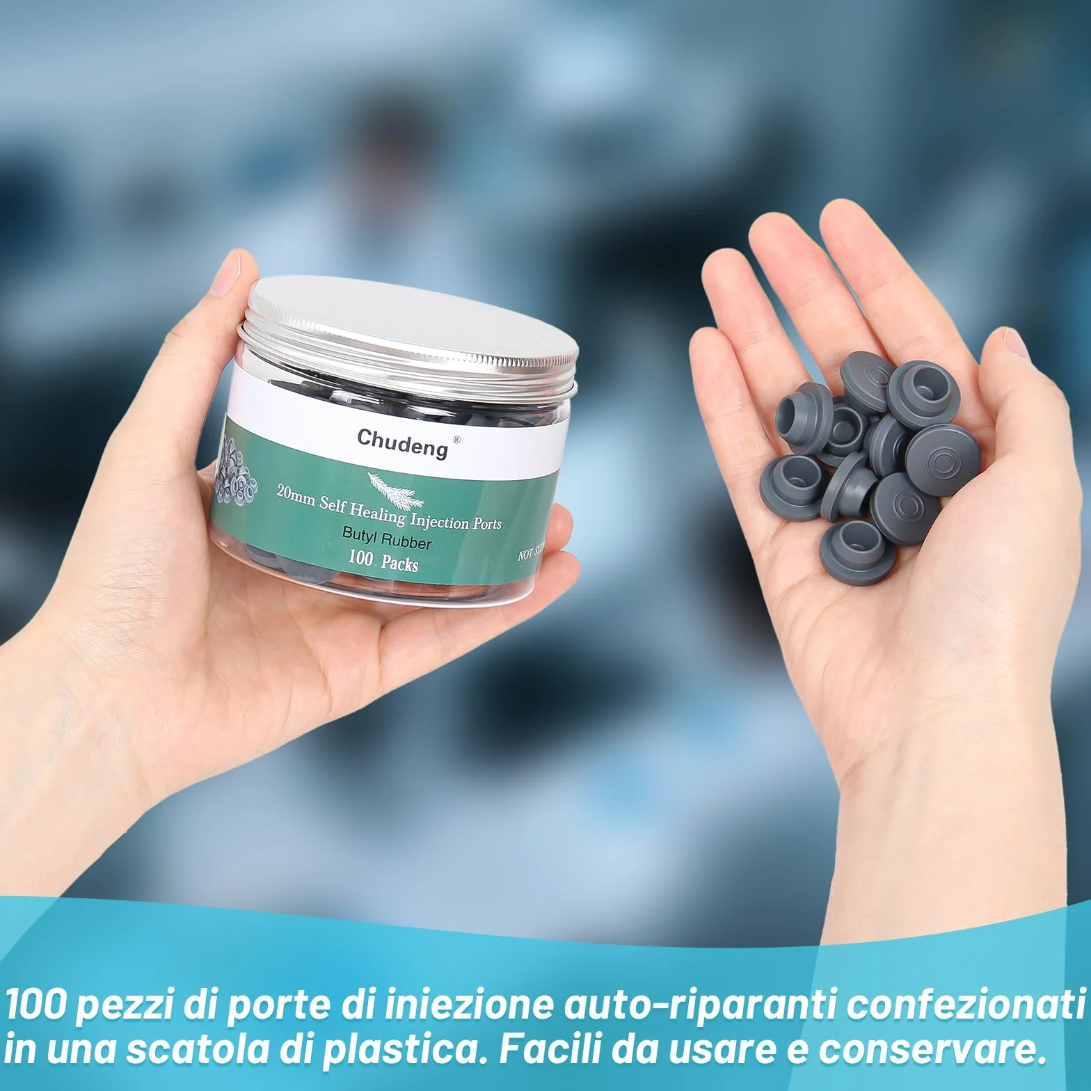 Tappi in gomma per fiale 20 mm 100 unità autocicatrizzanti sterilizzabili vapore riutilizzabili