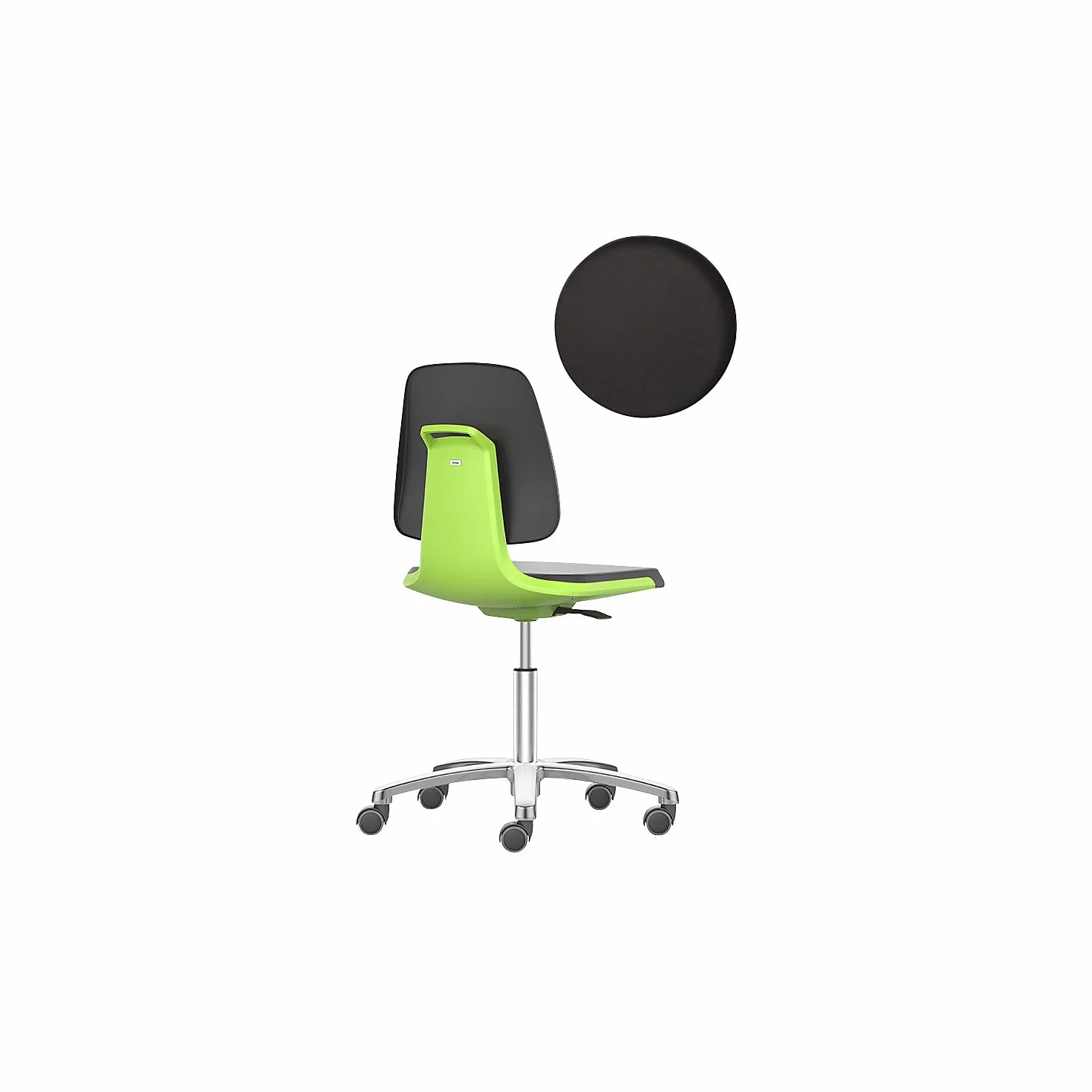 BIMOS | Sedia girevole da lavoro LABSIT | basamento a cinque razze con rotelle | sedile in PU espanso | verde