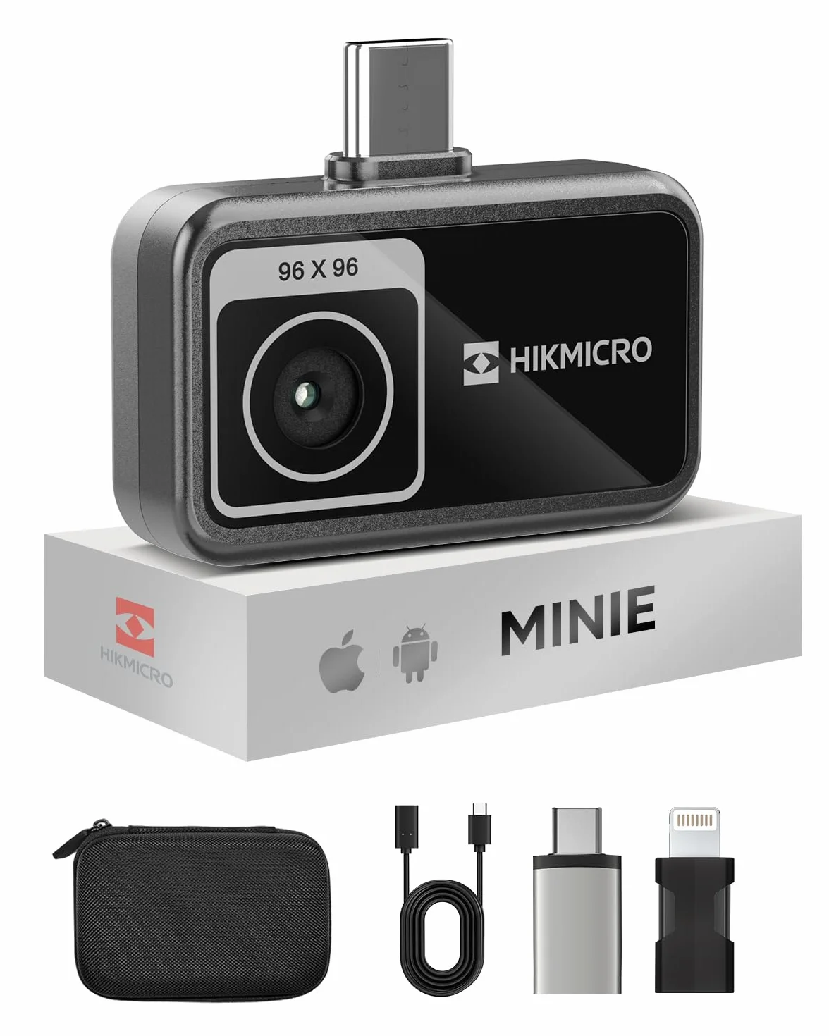 HIKMICRO Telecamera Termica MiniE - iOS/Android, Miglioramento Immagine Risoluzione IR 96x96, SuperIR 192x192, 25Hz, per Telefono/Tablet, USB-C/Lightning (Compatibile con iPhone 15/16)