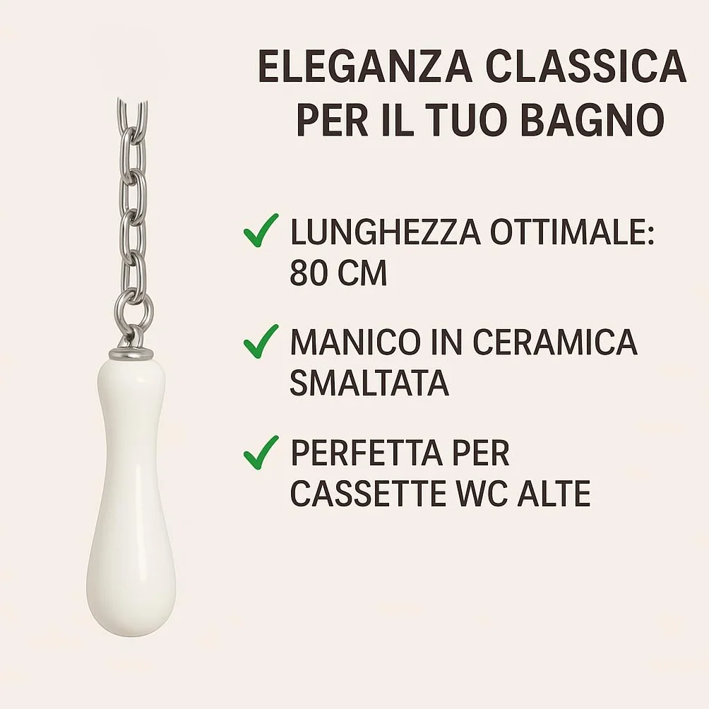 Catenella a maglia ovale con Pull in ceramica bianco per cassetta wc alta HYDRO HOME