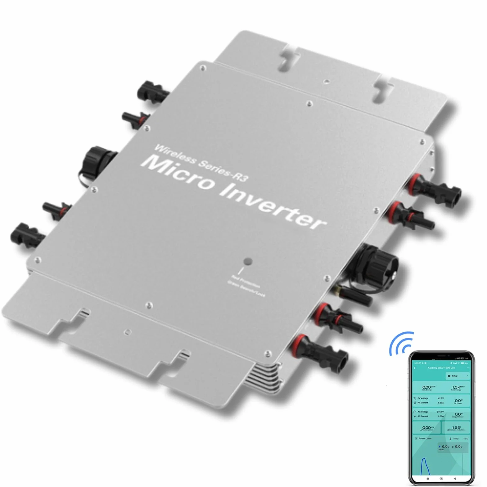 Microinverter Fotovoltaico In Rete,Jadeshay Solar Micro Inverter 1600W Grid Tie Inverter MPPT inverter fotovoltaico, con sistema di monitoraggio Wi-Fi, per pannello solare fotovoltaico