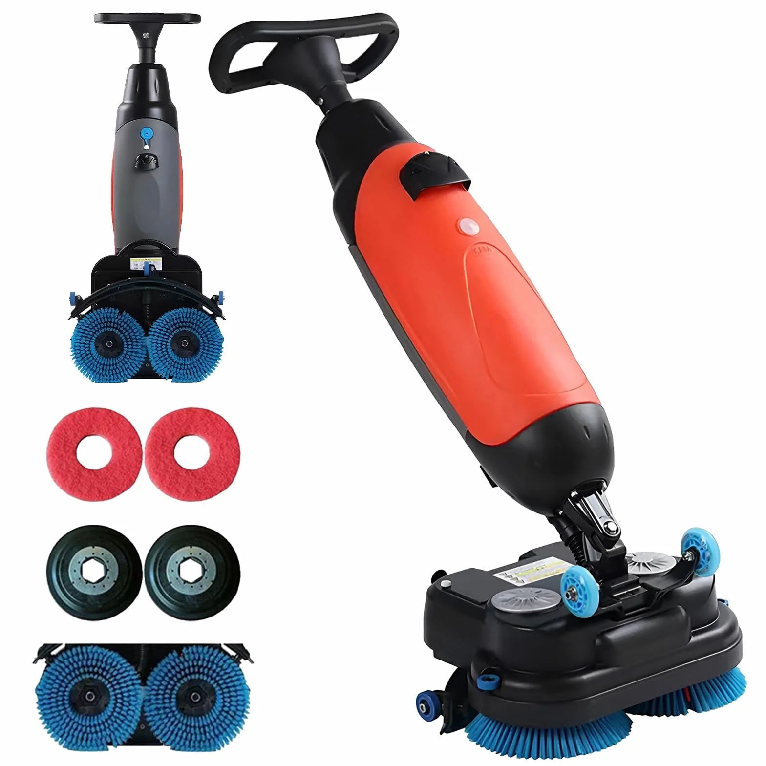 Lavapavimenti Professionale, Lavasciuga Pavimenti, con Larghezza di Pulizia di 17", Doppie Spazzole Rotanti, Testina Rotante a 360°, Copertura 1200 M²/H, per ristoranti, Hotel e officine