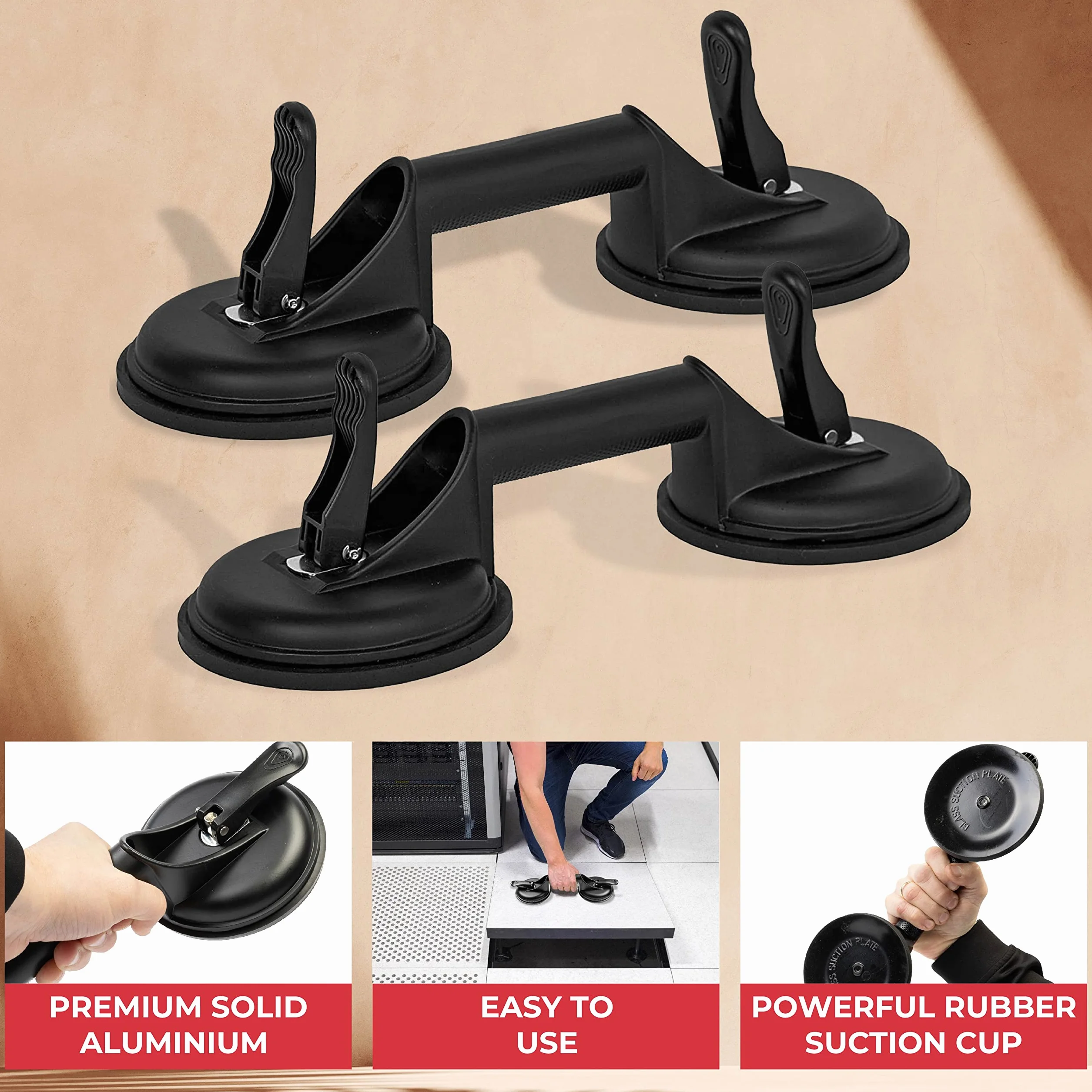 GADLANE 2 x Ventose Per Vetro Alluminio Con 2 Ventose 100kg Capacità Ventosa Piastrelle Ventose Per Vetri - Nero