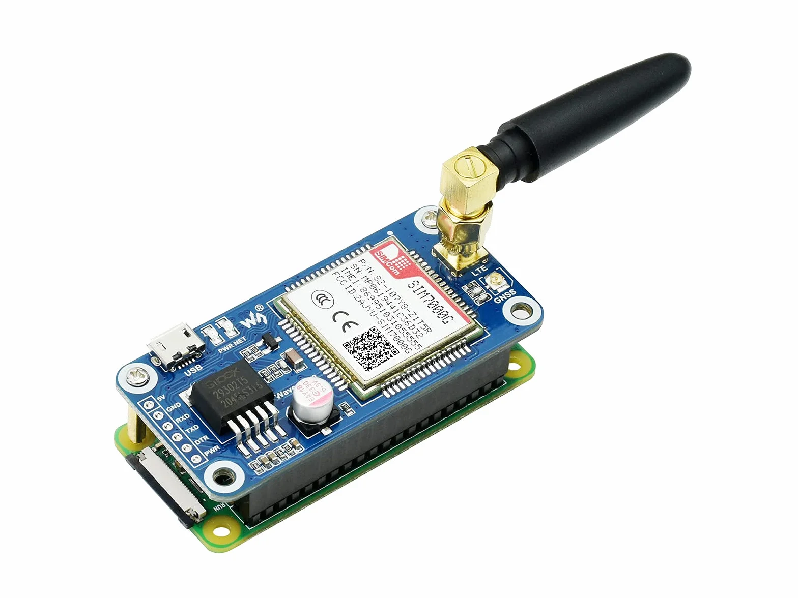 SIM7000G NB-IoT/Cat-M/EDGE/GPRS HAT For Raspberry Pi Series, Low Power Narrow Band Cellular IoT Communication Module,GNSS Positioning, Support Global Band