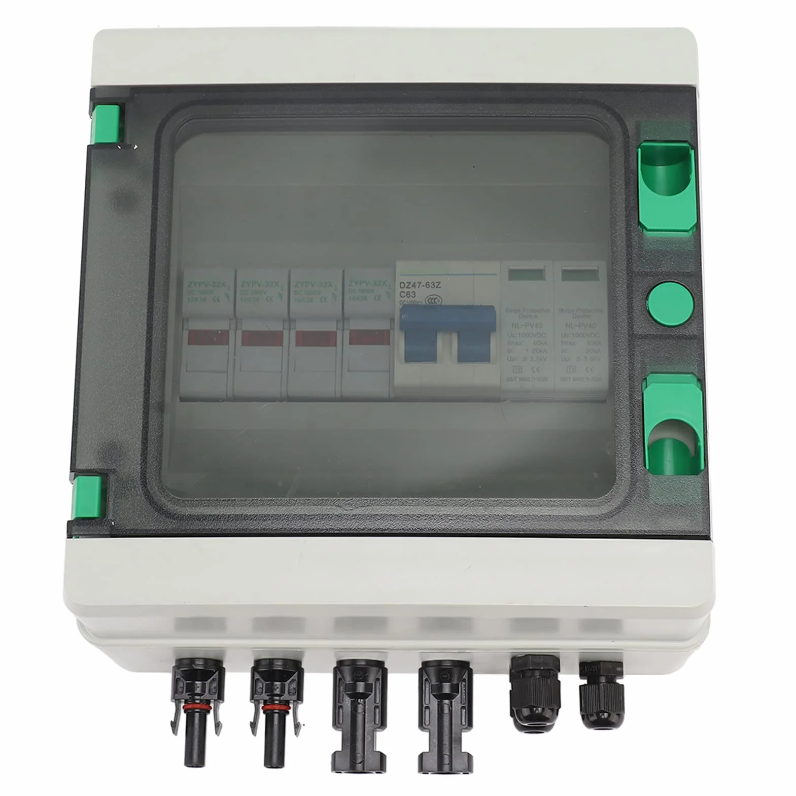 2 String Solar PV Combiner Box DC1000V 2 In 1 Out 15A Fusibile Protezione Contro i Fulmini Interruttore