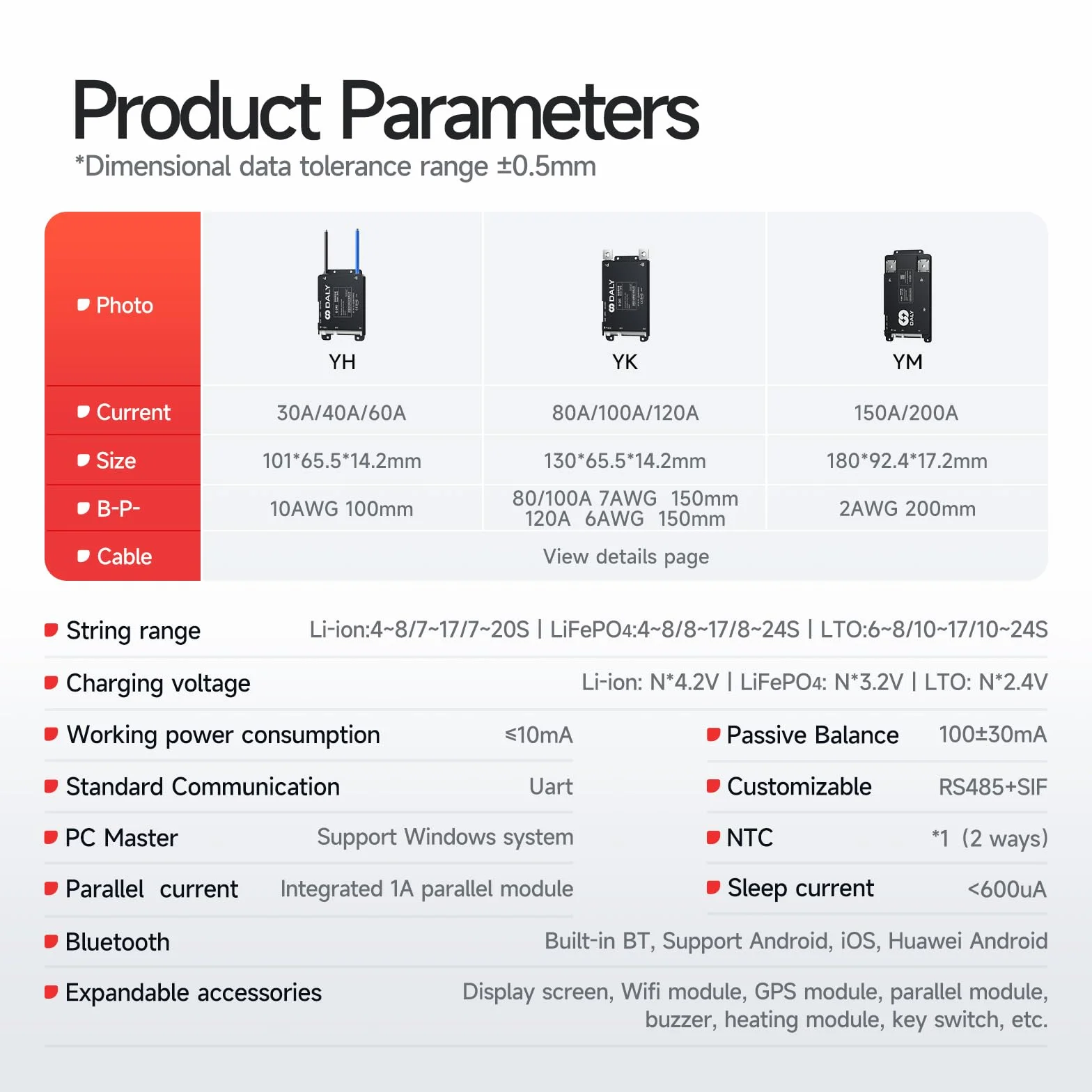 DALY BMS 60A 7S-17S 24V-60V - Monitoraggio Bluetooth integrato intelligente Protezione della batteria al litio LiFePO4 Li-ion LTO per e-bike e scooter