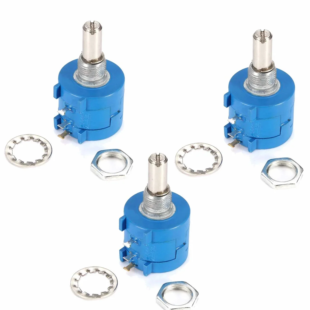 HiLetgo 3pcs 3590S-2-103L 10K Ohm 10-Turns Rotary Wire Wound Precision Potentiometer Pot