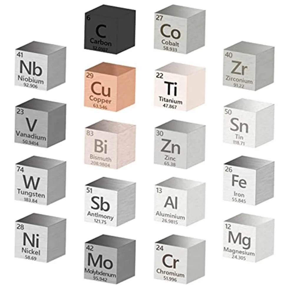 Nagoyuki Cubo di Elementi Metallici da 18 Pezzi 99,99% di Elevata Purezza, Collezione Della Tavola Periodica Degli Elementi (0,39 Pollici/10 Mm)
