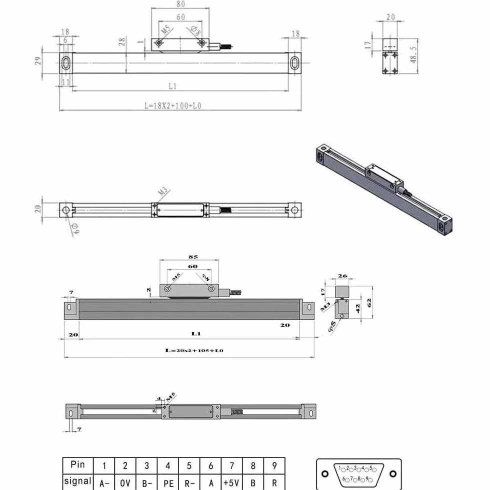 Indicatore digitale DRO 5µm TTL di posizione per tornio, fresatrice, smerigliatrice, ecc. (150 mm)