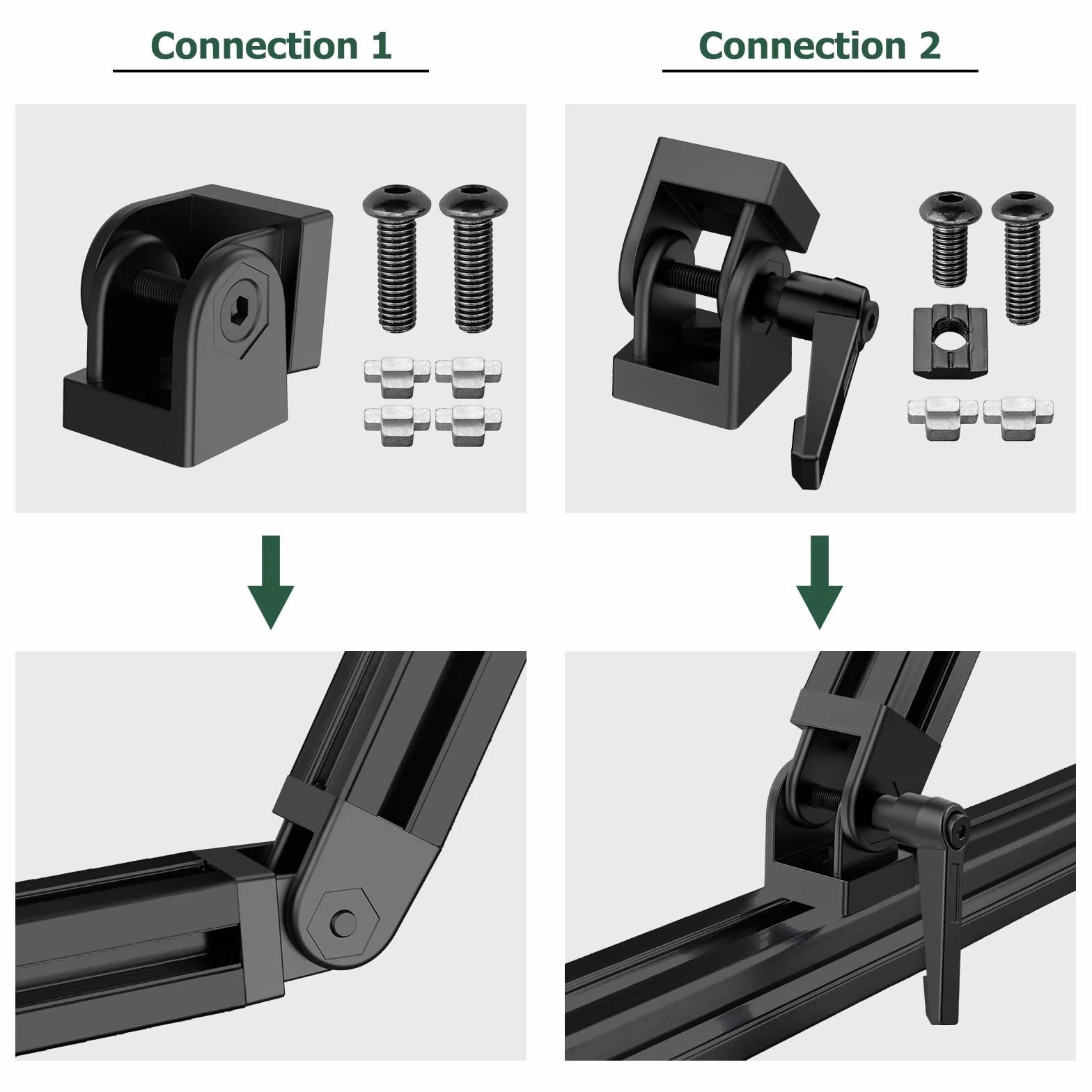 JiGiU Giunto angolare nero regolabile per profilo in alluminio 3030, 8 mm, con leva di serraggio, cerniera flessibile, materiale di fissaggio per parti della stampante 3D, progetti fai da te (4 pezzi)