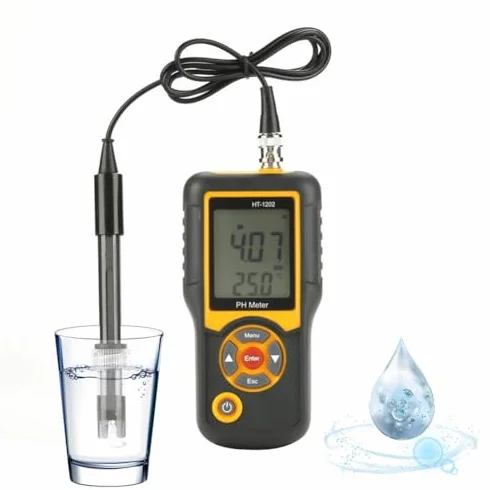 Misuratore di pH portatile, tester digitale di qualità dell'acqua, tester LCD ad alta precisione per misurazione della temperatura, ideale per acqua potabile e piscine