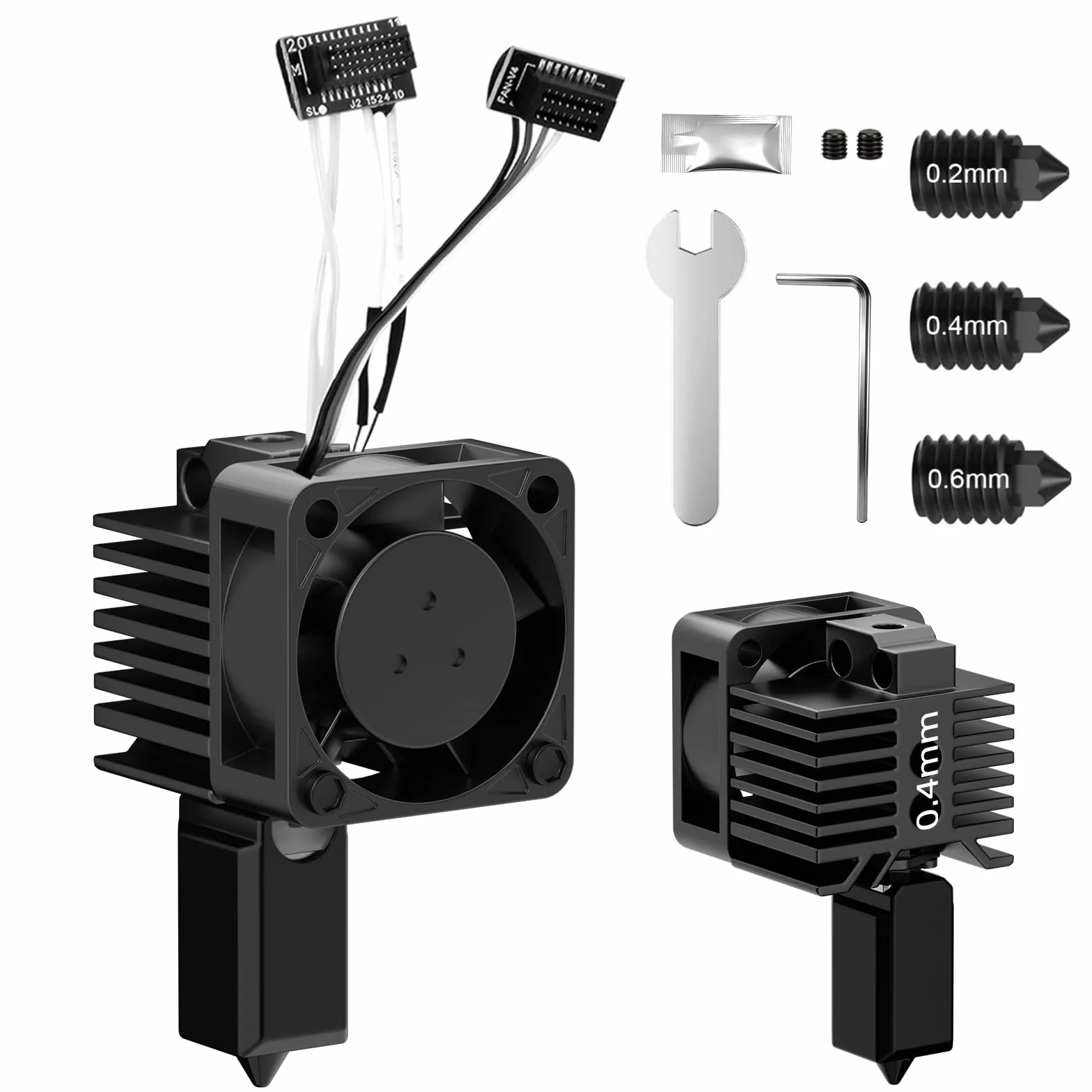 P1S P1P Hotend Set completo 0,2 mm + 0,4 mm + 0,6 mm, originale Hardened Steel Nozzle Hotend Complete Kit per Bambu Lab P1P/P1S, Full Assembly Hot End con fan, Hotend sostituzione per stampante 3D