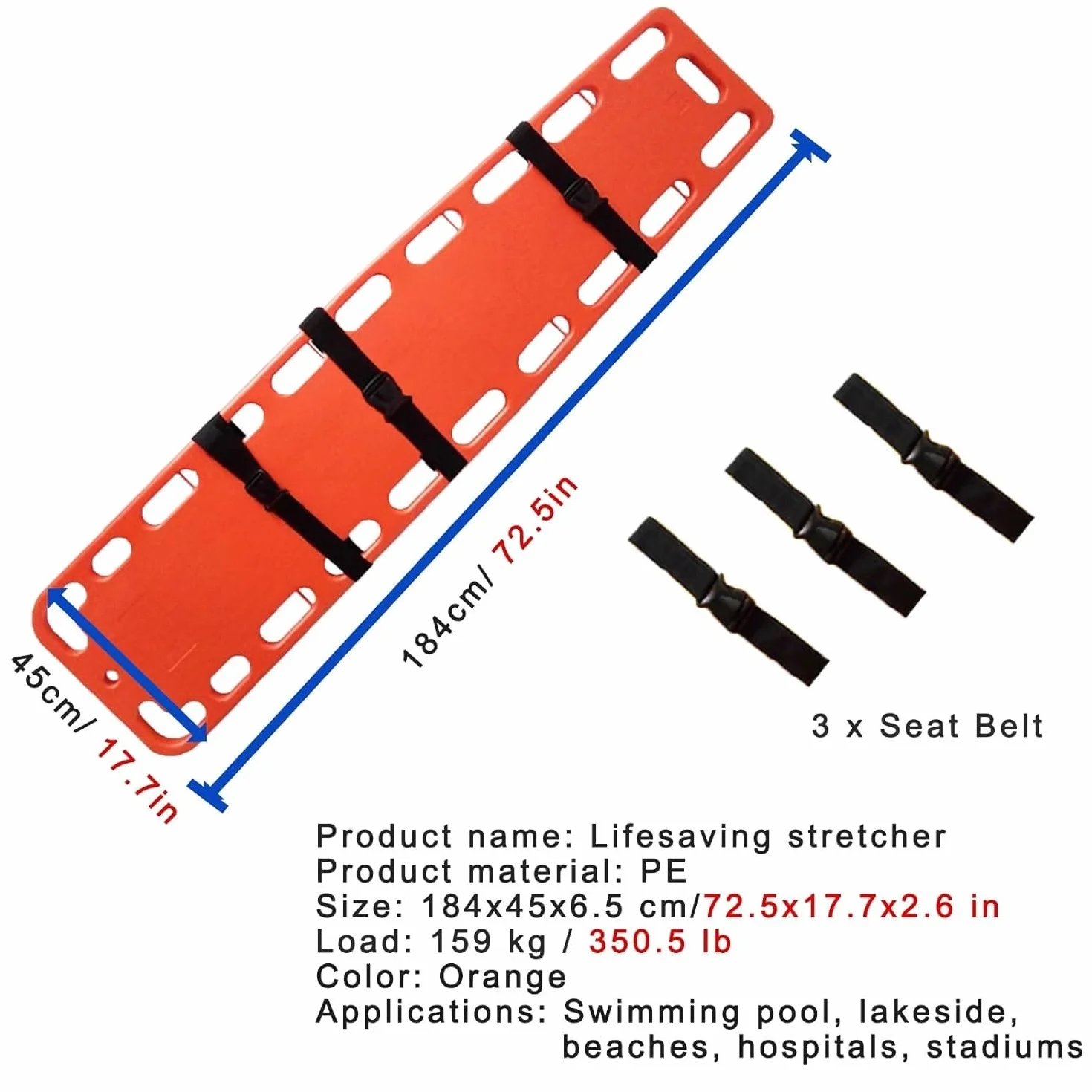 Floating Life-Saving Stretcher Spine Board, Waterproof PE Water Rescue Boards, First Responder Back Board