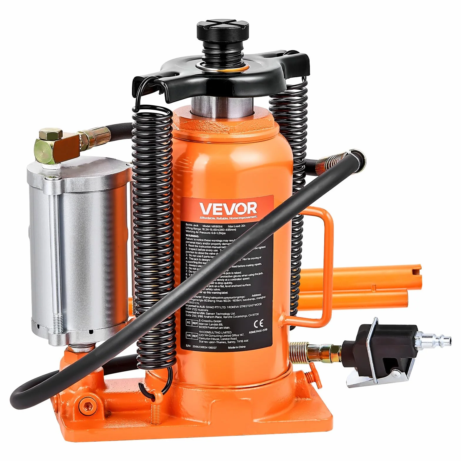 VEVOR Sollevatore a Bastone da Pavimento Capacità 20 t, Intervallo di Sollevamento 260-495 mm, Cric a Bottiglia Saldato per Impieghi Gravosi Pneumatico o Manuale con Pompa per SUV, Camion, Camper