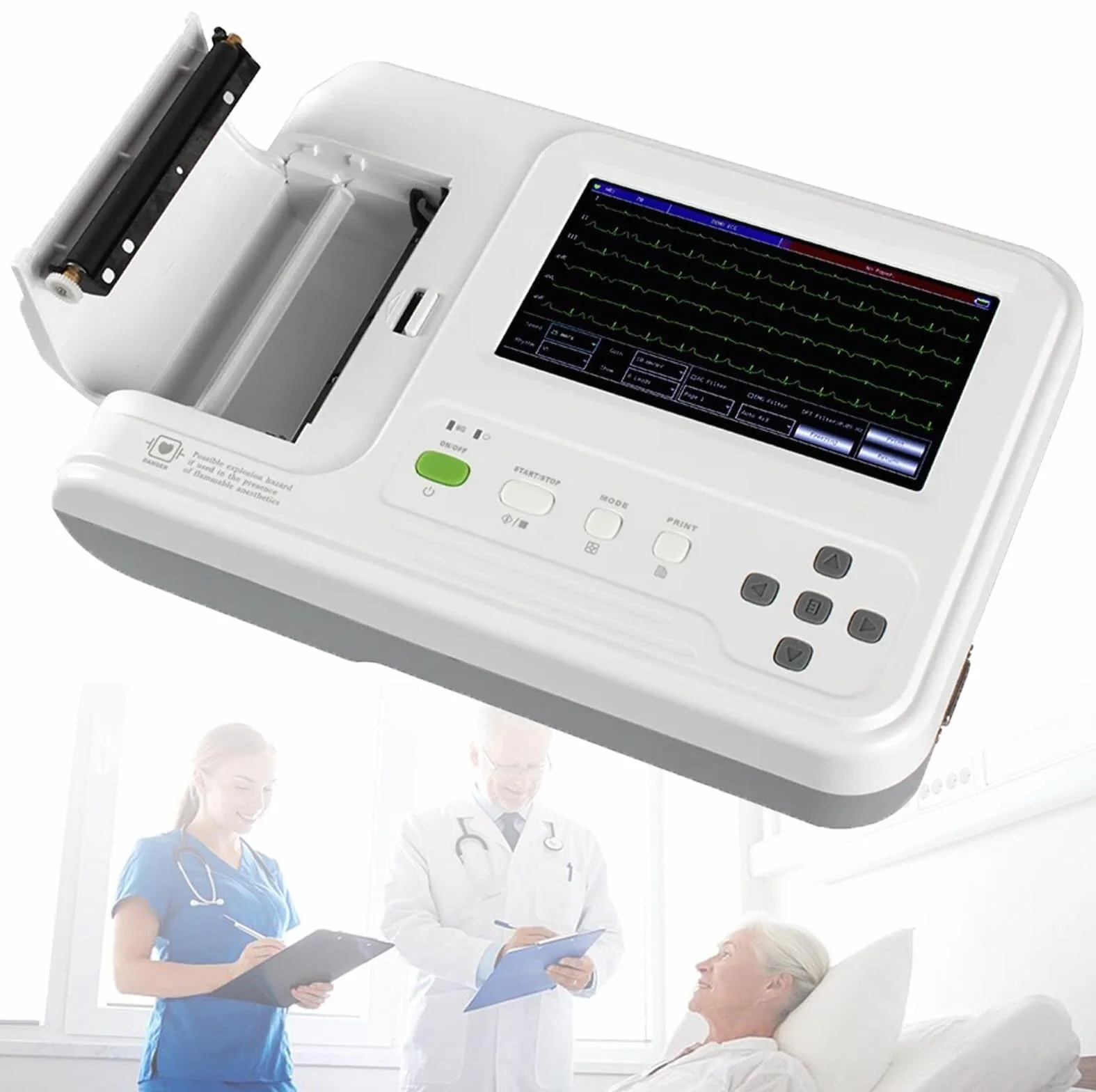 Monitor portatile di elettrocardiogramma con il touch screen LCD a 7 pollici, macchina di 12 cavi ECG per il monitoraggio di salute del cuore