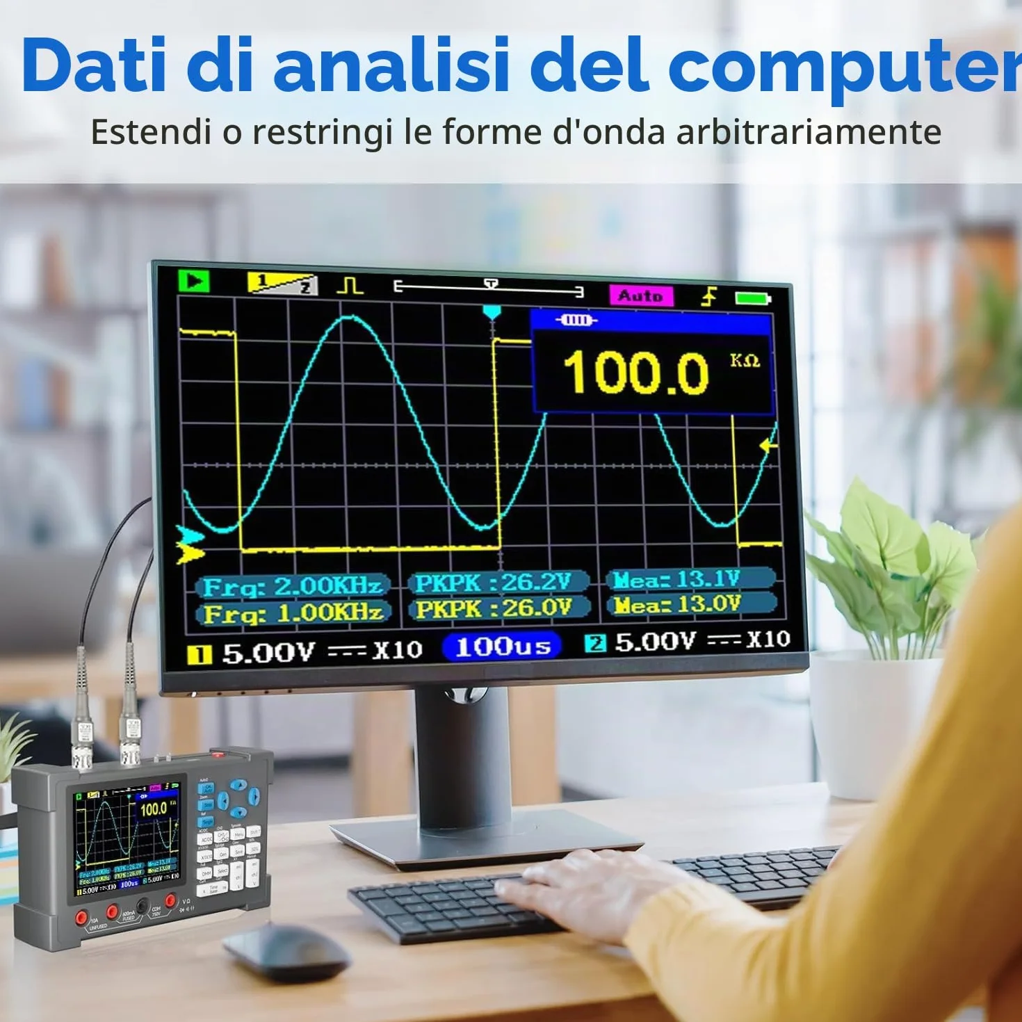Oscilloscopio digitale 3 in 1, DSO3D12, oscilloscopio a 2 canali, multimetro e generatore di segnale, larghezza di banda 120 MHz, frequenza di campionamento 250/s, display IPS da 3,2 pollici, design