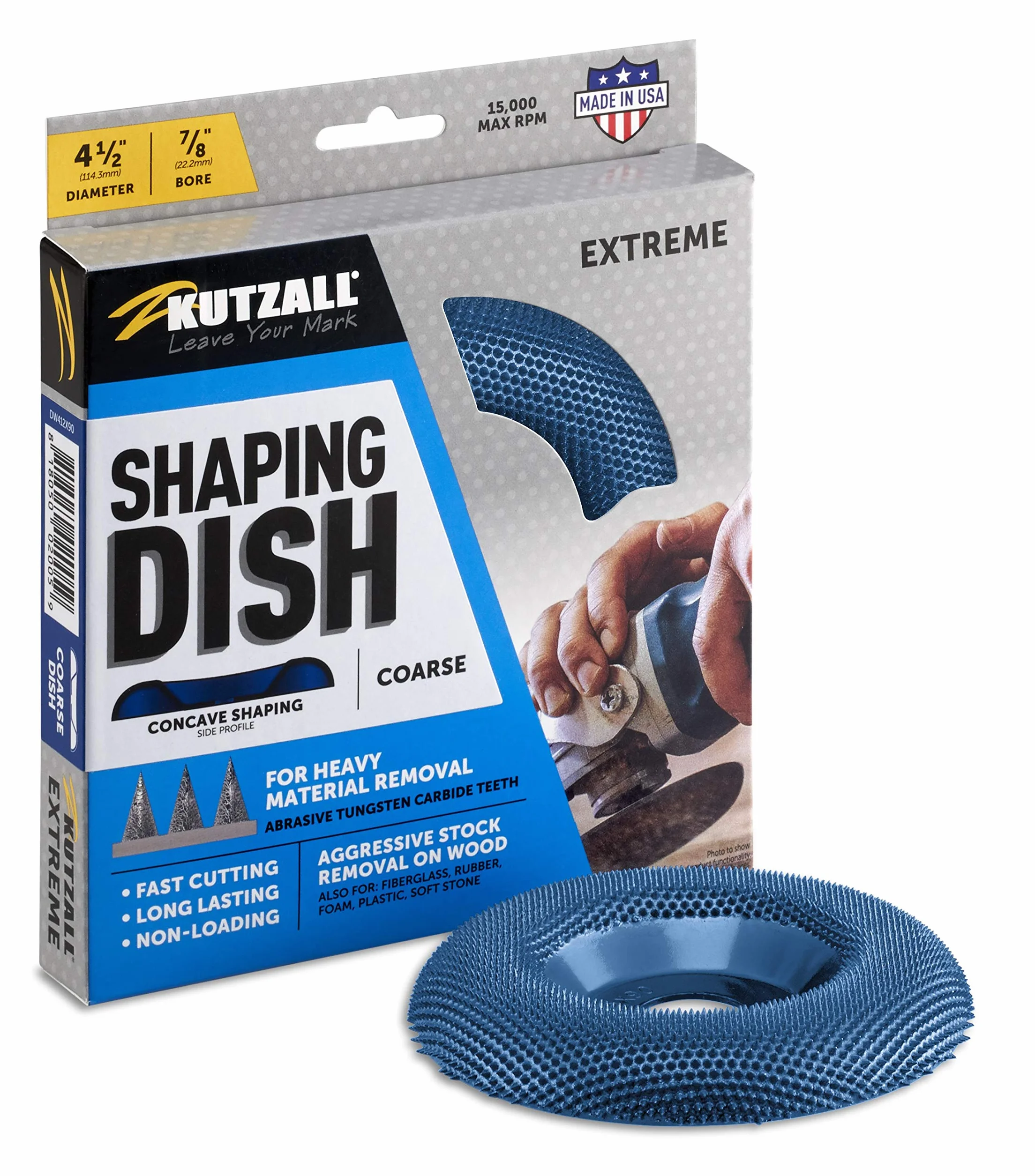 Kutzall Extreme Disco Ricurvo Abrasivo - Grana grossa, 114.3mm X 22.2mm - Accessorio per Smerigliatrice Angolare per Falegnameria per DeWalt, Bosch, Milwaukee. Carburo di Tungsteno Abrasivo, DW412X90