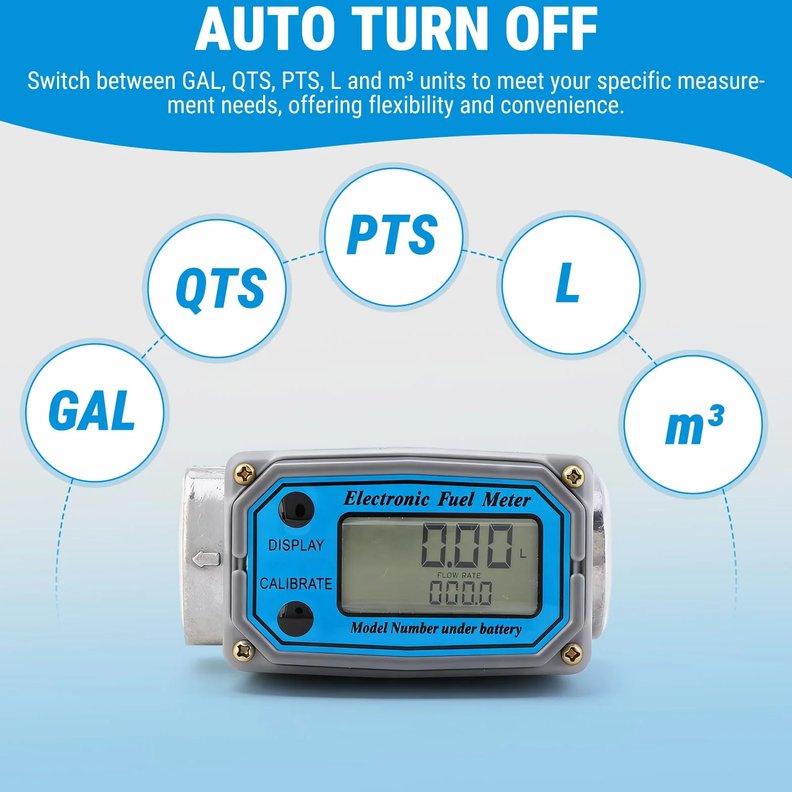 Misuratore di Portata Digitale a Turbina, 1" NPT Flussometro del Carburante, Misuratori del Flusso con Display LCD, per Diesel Kerosene Benzina, 15-120 Litri, Blu