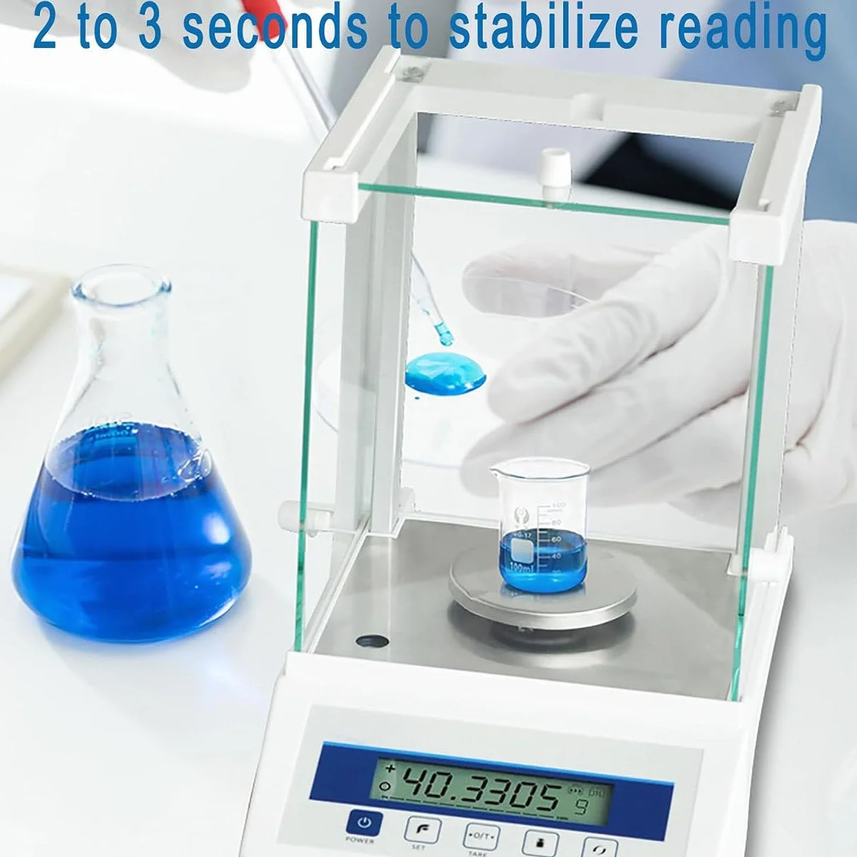 Bilancia analitica ad alta precisione, bilancia da laboratorio di precisione LCD 0,0001 g Bilancia digitale con parabrezza, bilancia con calibrazione esterna automatica, interfaccia RS-232, 220 g/0,