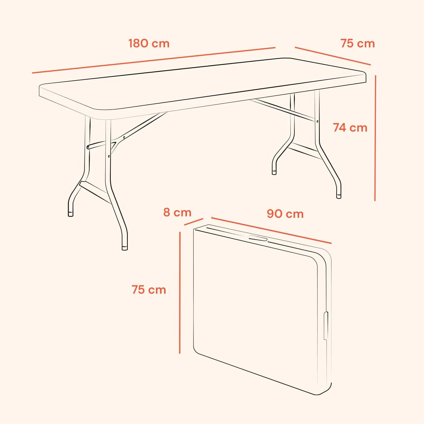 Avilia Tavolo Pieghevole da Pranzo Salvaspazio in HDPE per 6 Persone 180x70x74 cm Marrone